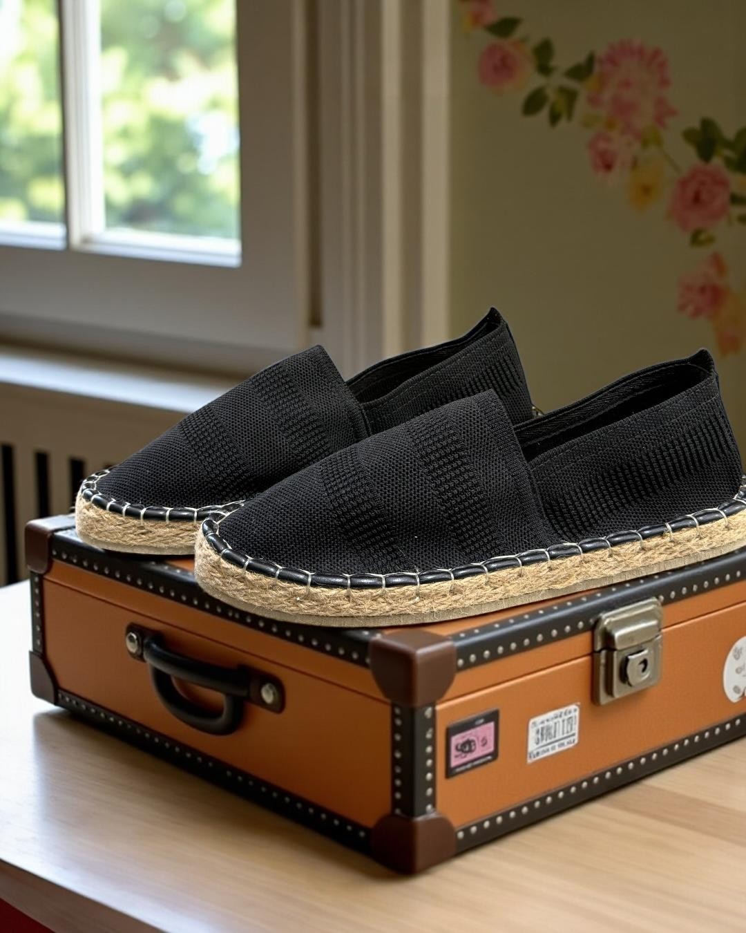 Basic Straw Detailed Espadrilles - Black