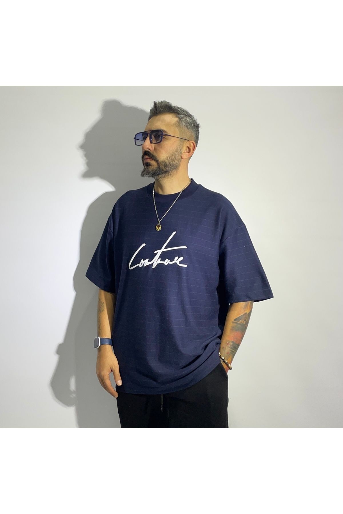 Kalın Dokulu Couture Baskılı Oversize Tişört