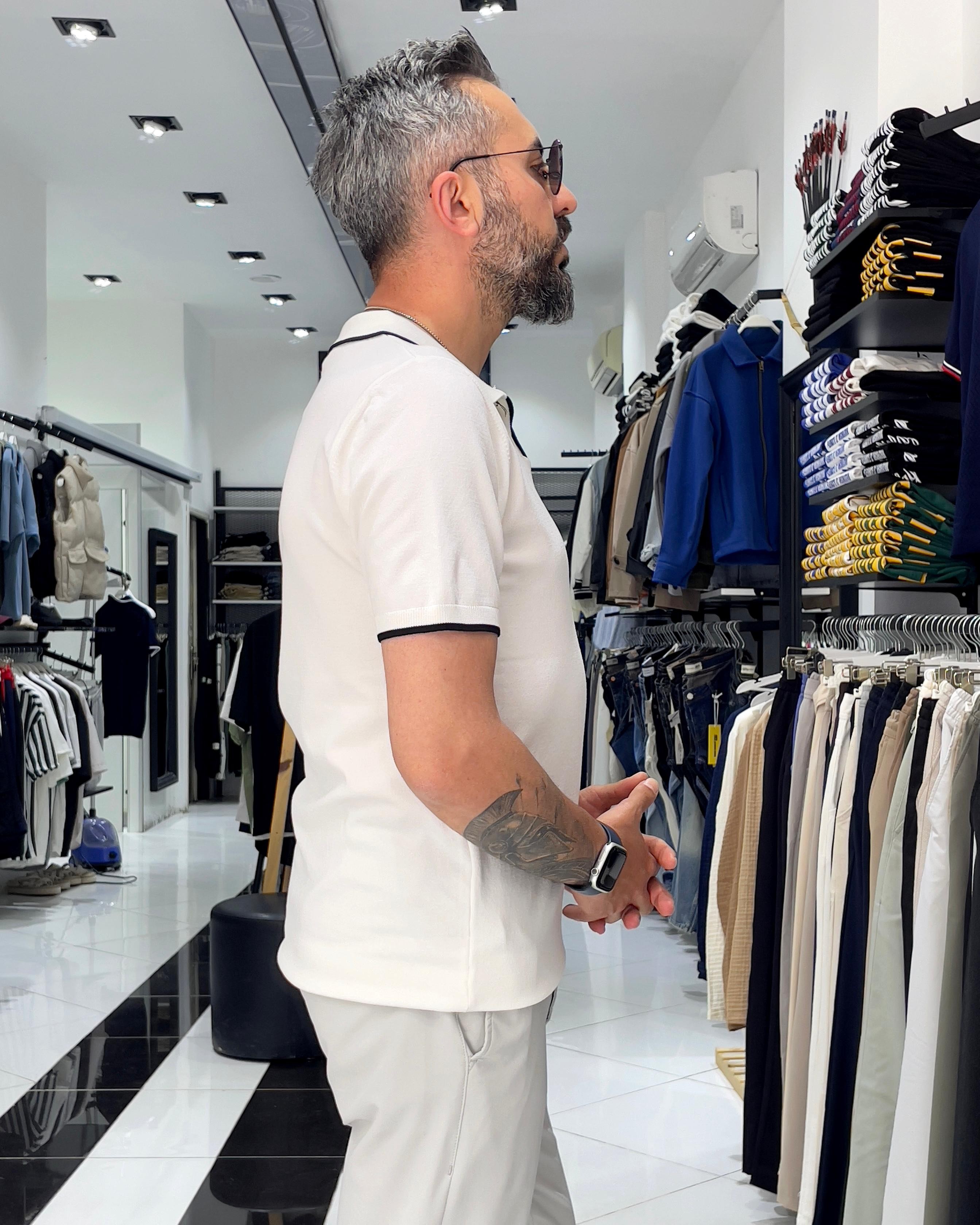 Slim Fit Kontrast Yaka Detaylı Erkek Polo Yaka T-Shirt