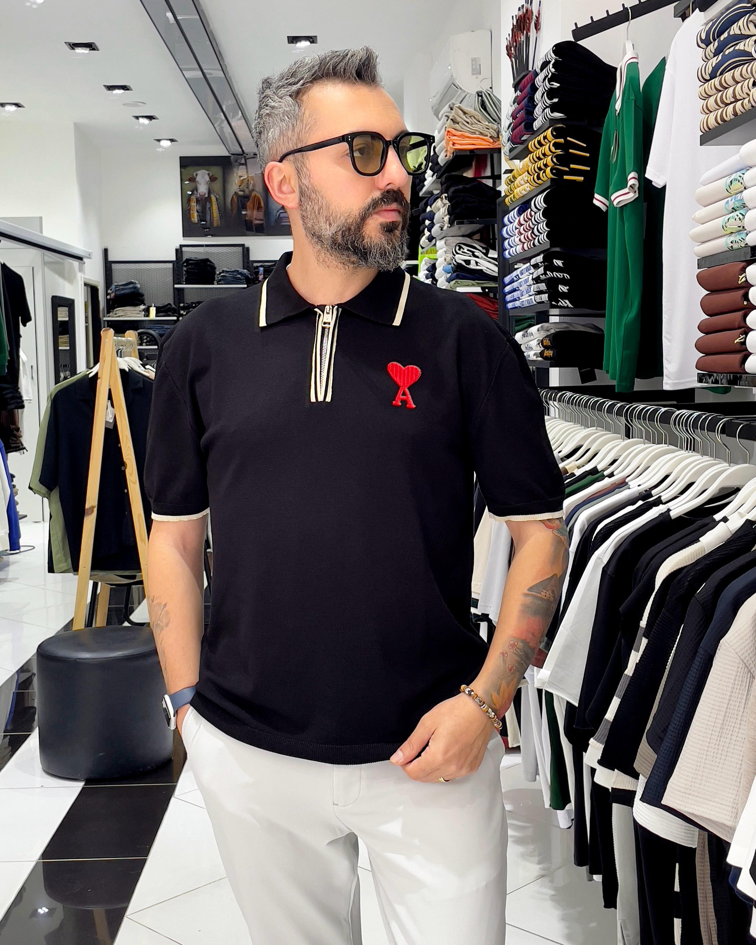 Yarım Fermuarlı Triko Polo Yaka T-Shirt