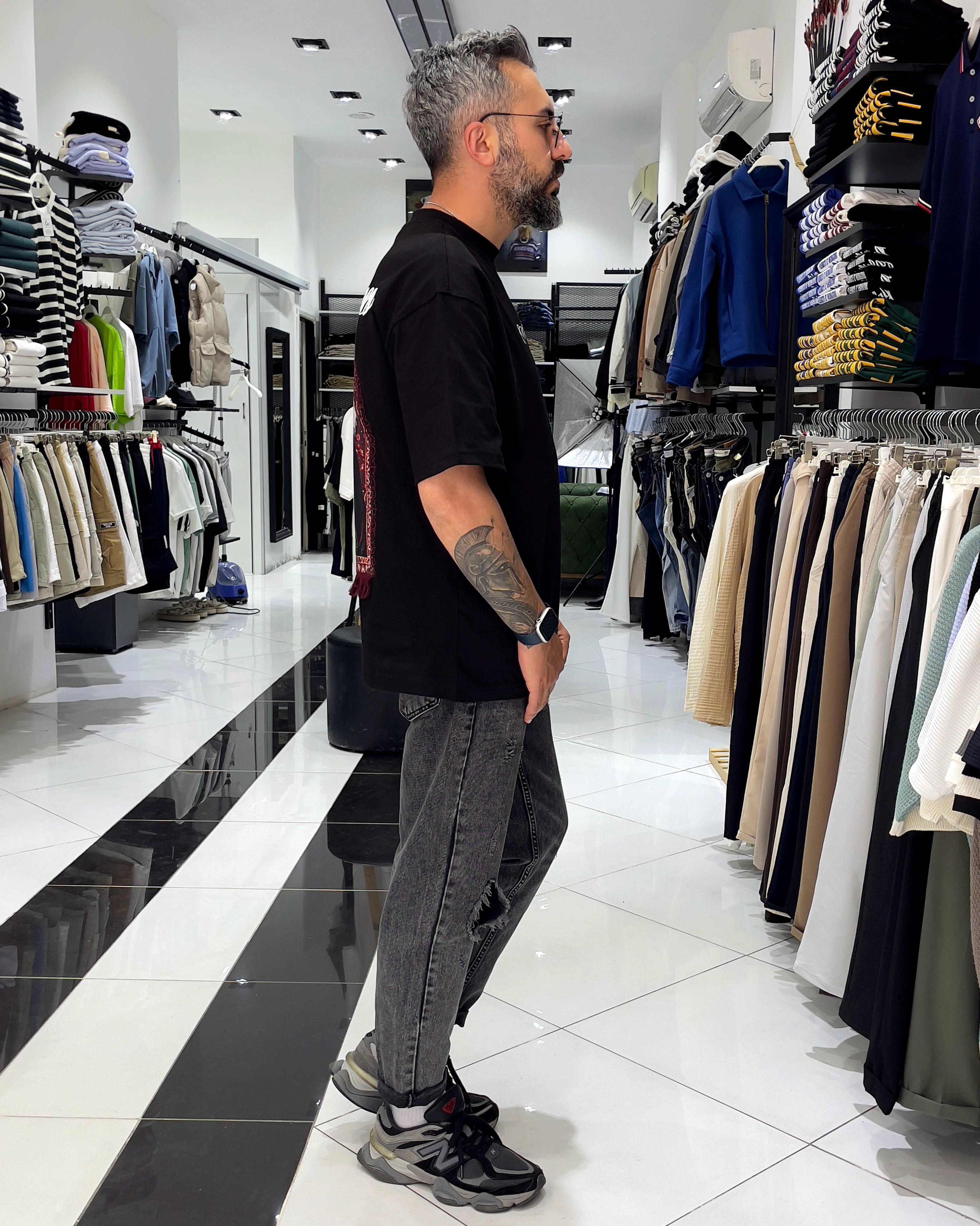 Manques Nakışlı At Figürlü Oversize Erkek T-shirt