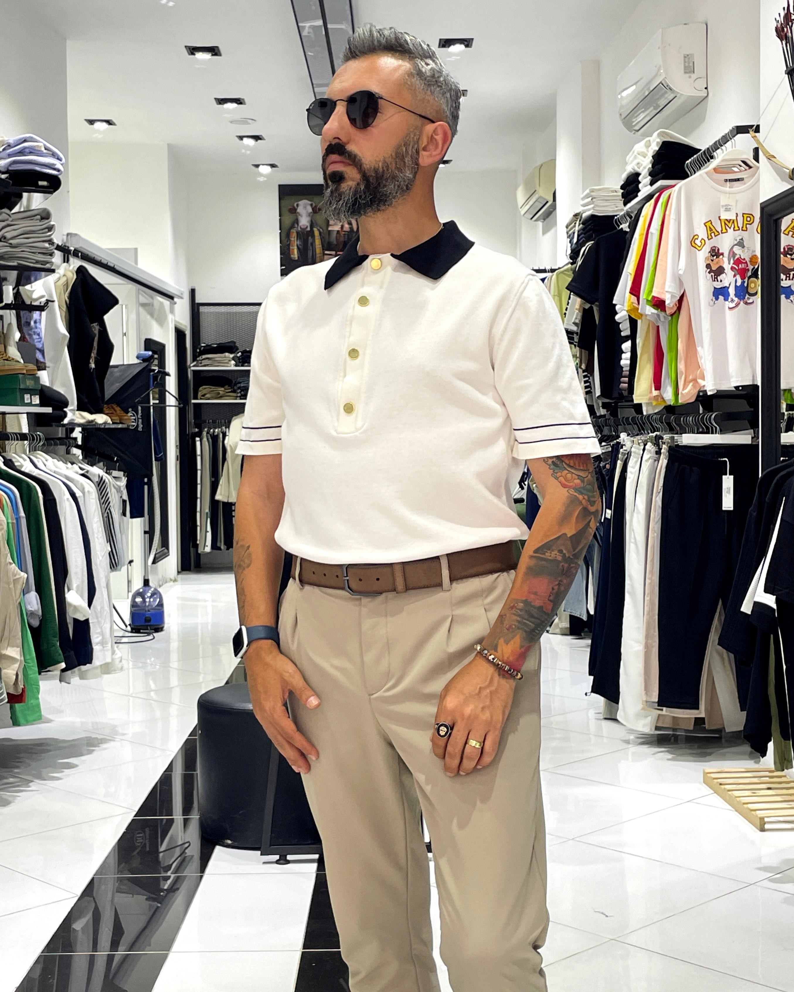 Old Money Triko Polo Yaka Erkek T-Shirt - ekru