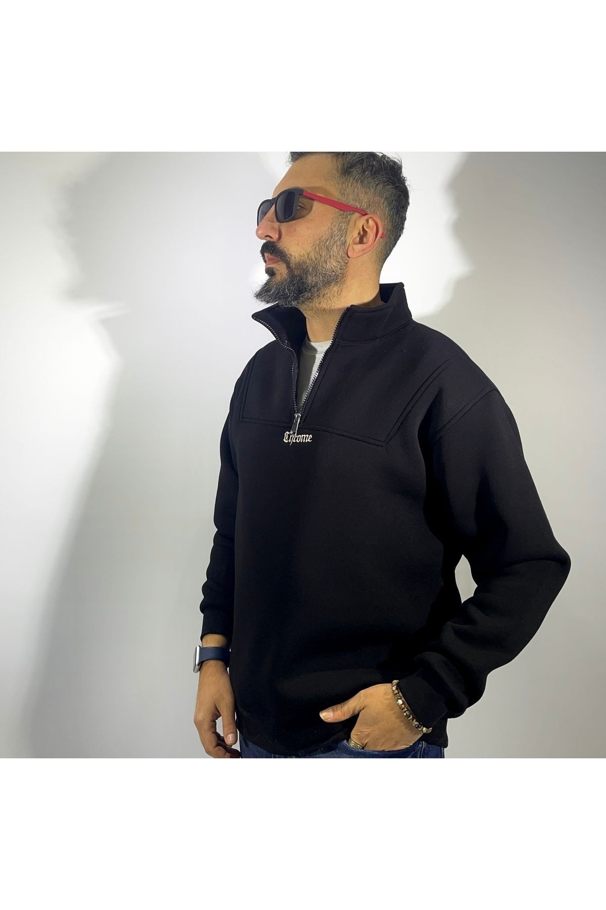 Yarım Fermuarlı Oversize Erkek Sweatshirt