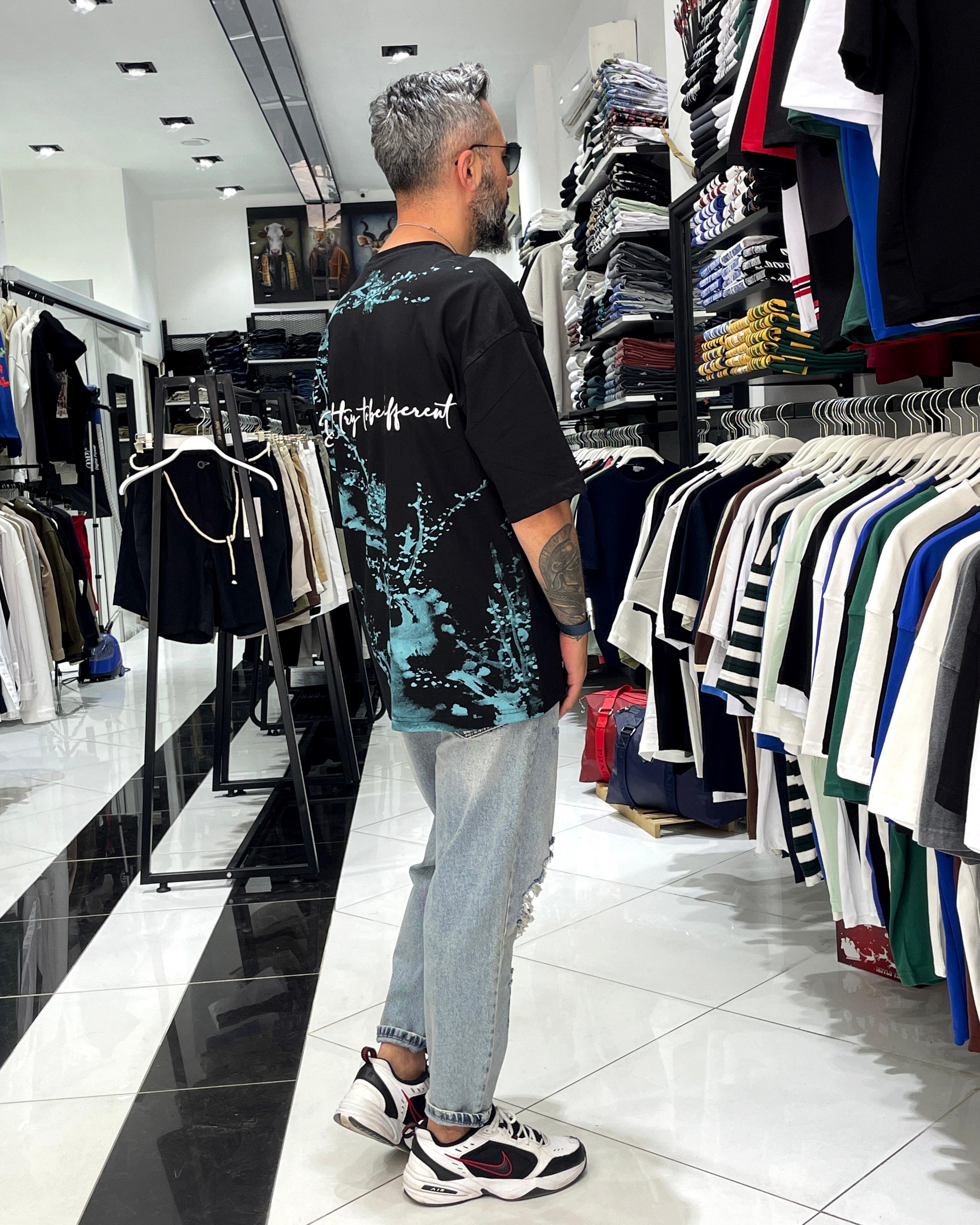 Boya Efektli Erkek Oversize T-Shirt