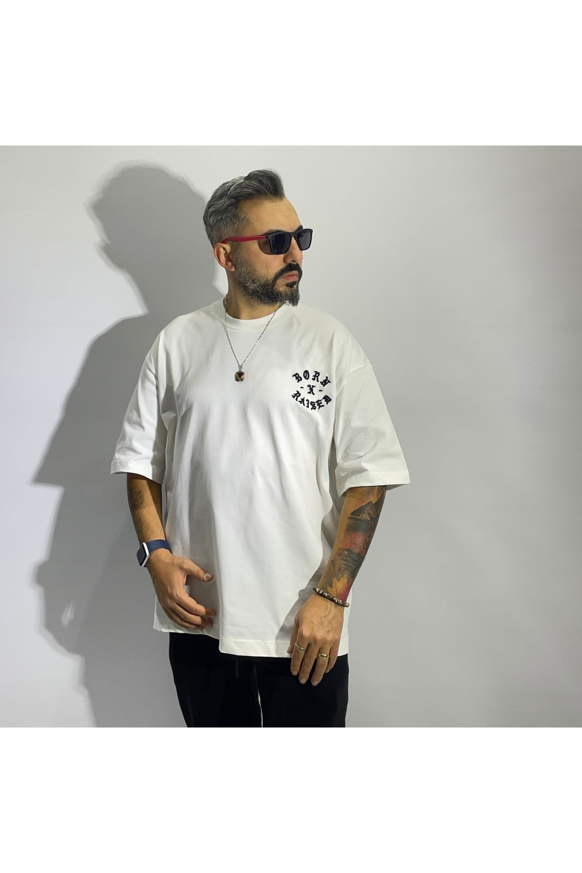 Born x Raised Nakış Erkek Gramajlı Oversize Tişört