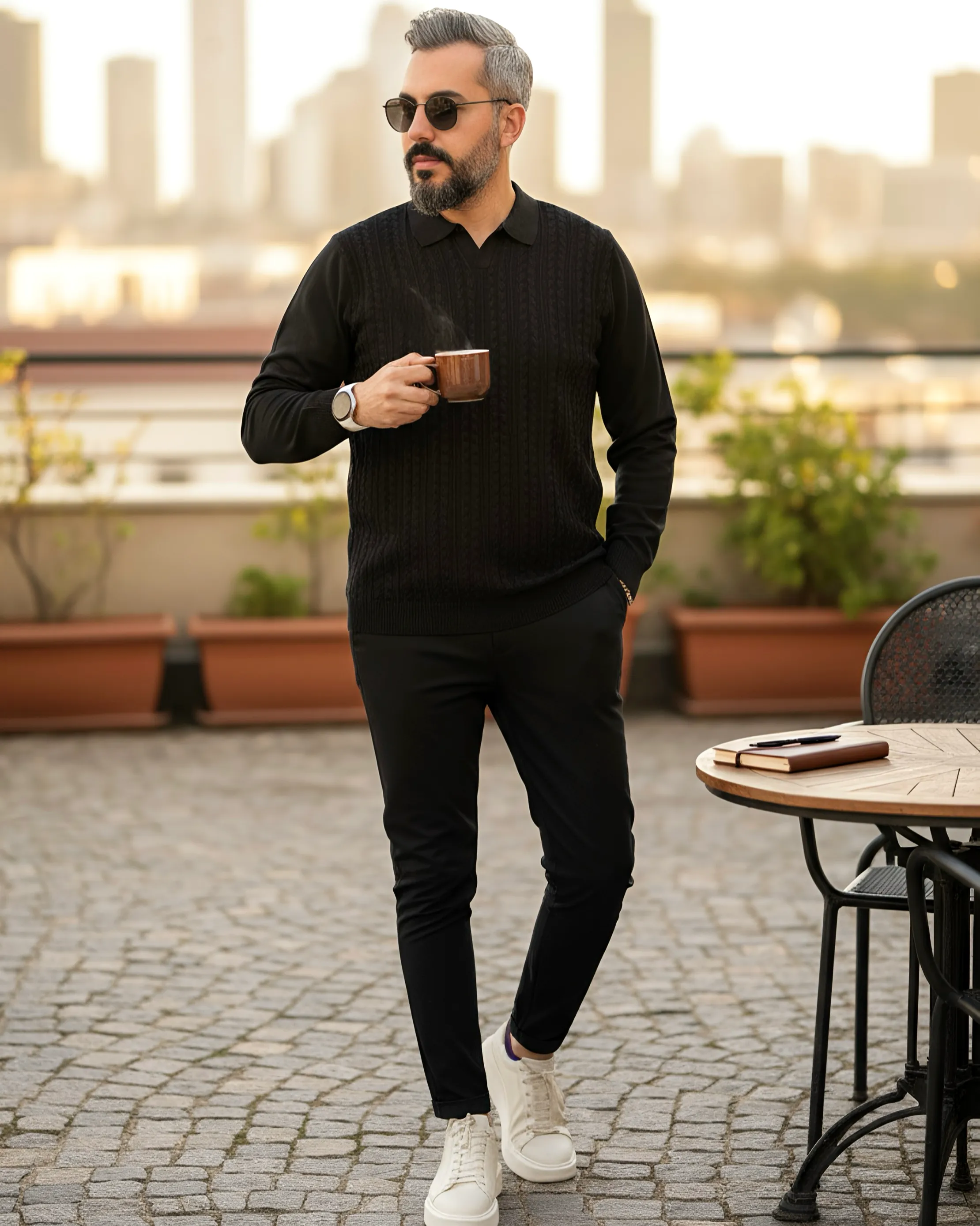 Elegance Erkek Old Money Uzun Kollu Triko Polo Yaka Kazak 