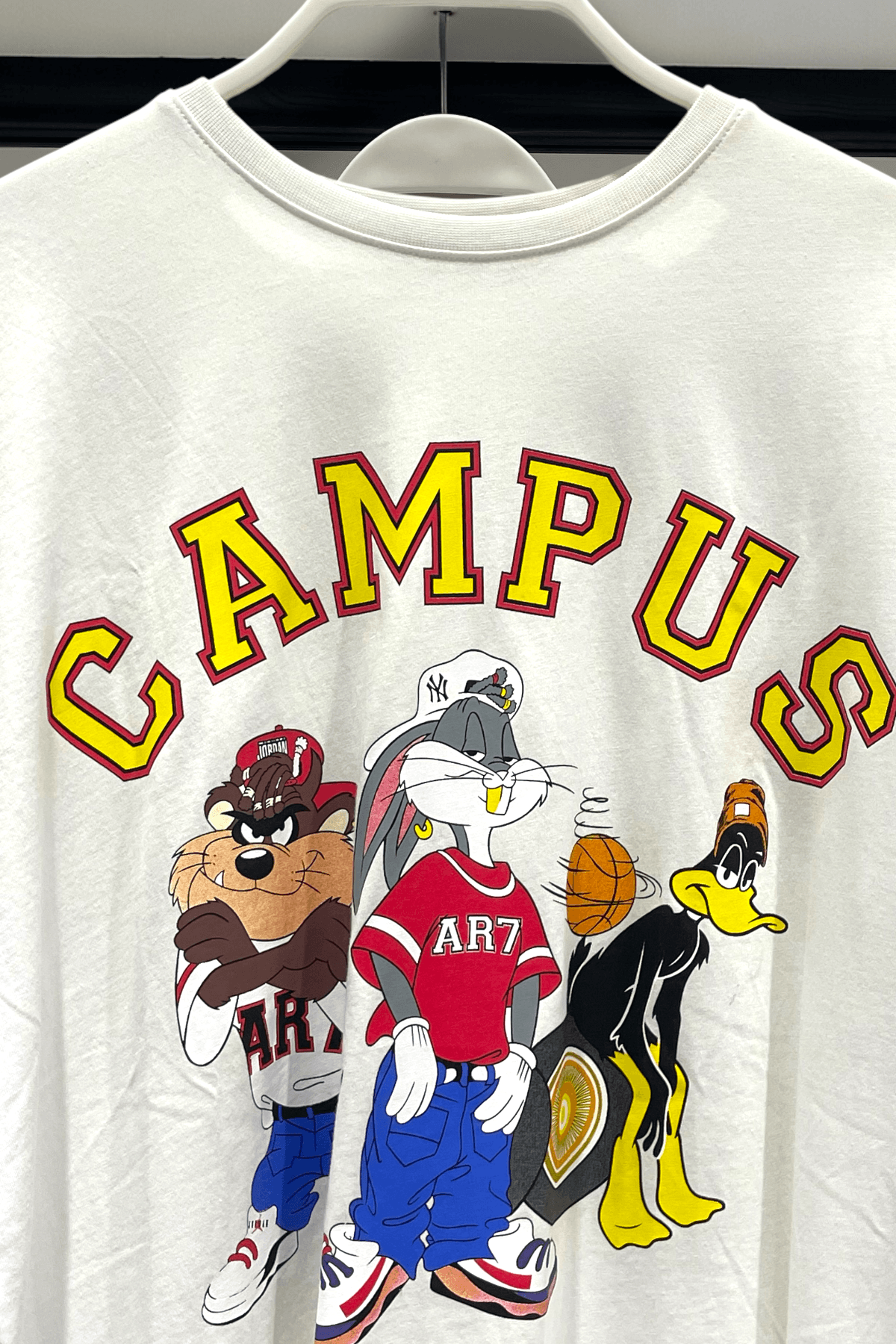 Kampüs Baskılı Oversize %100 Pamuk Erkek T-Shirt – Higo Man - beyaz