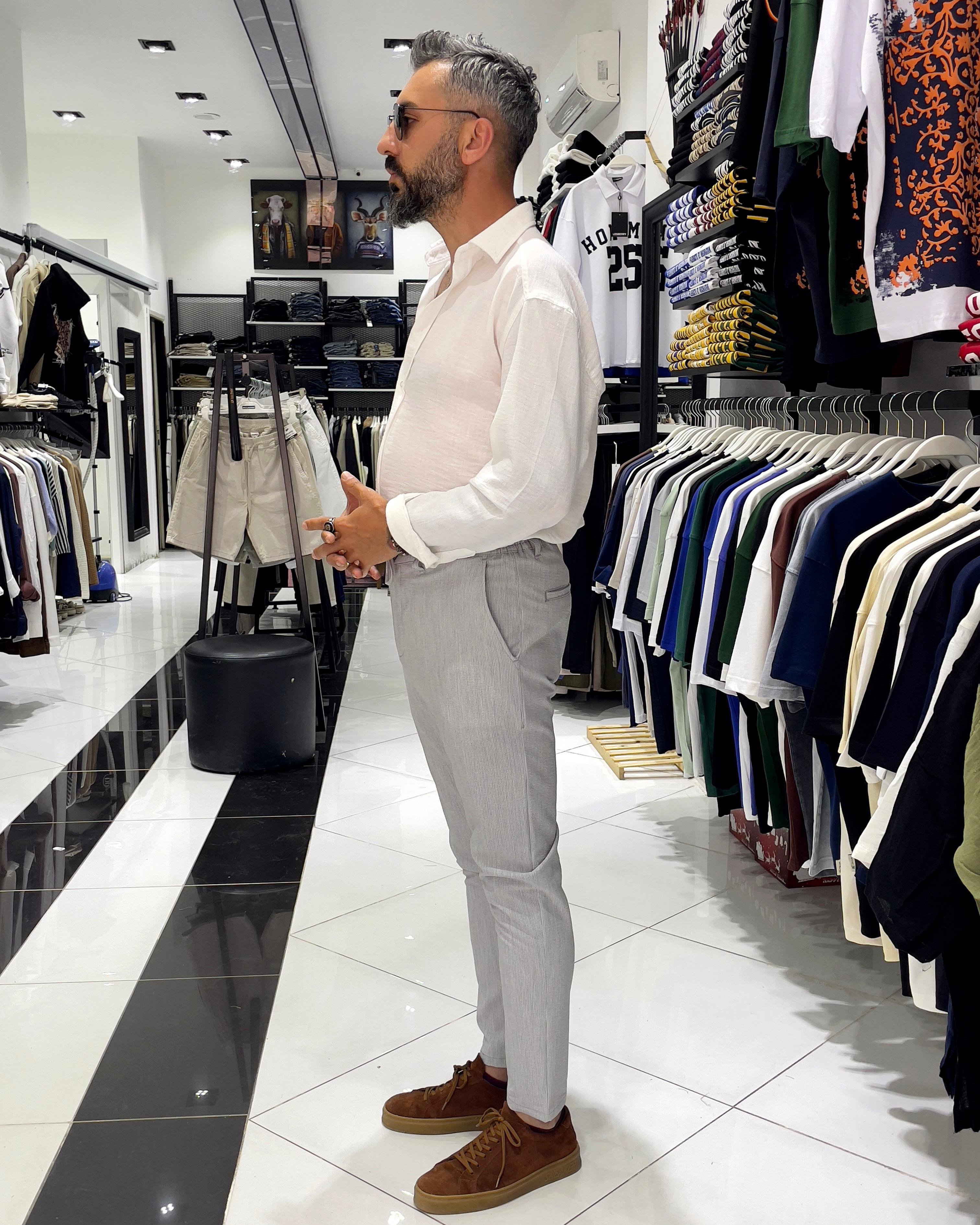 Fitil Dokulu Gofre Kumaş Yüksek Bel Erkek Pantolon | Higo Man - gri