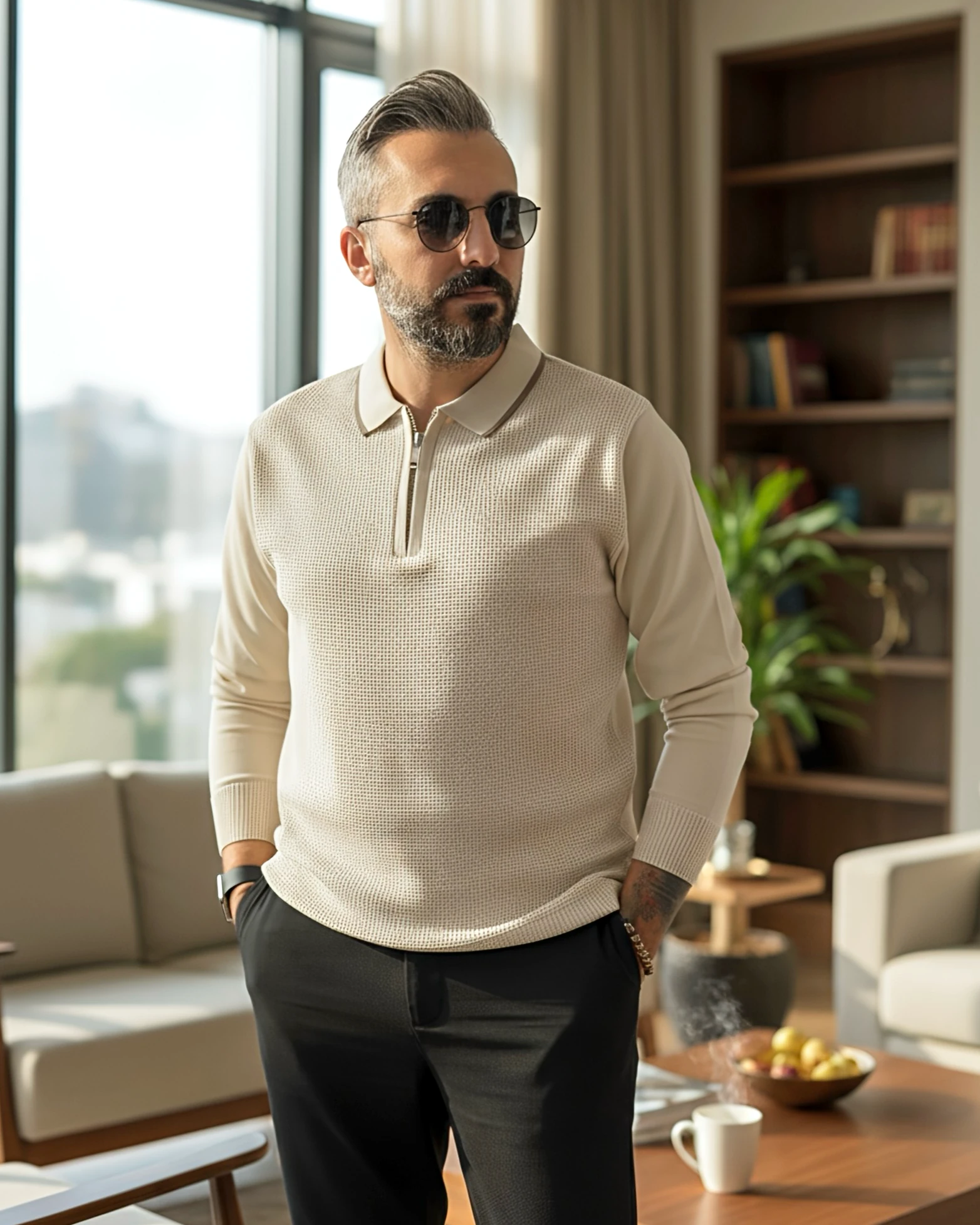 Old Money Erkek Yarım Fermuarlı Triko Kazak