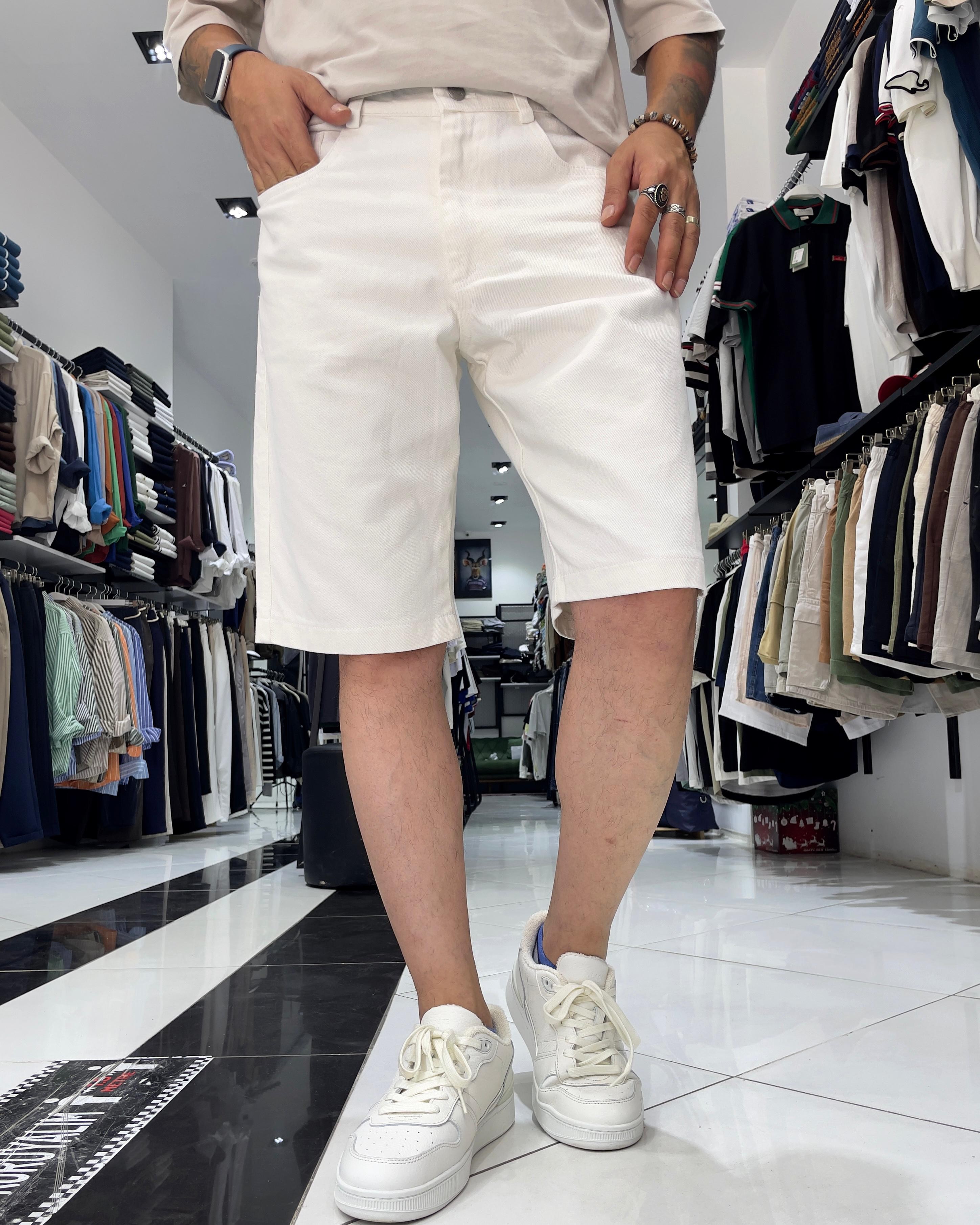 Basic Erkek Relaxed Fit Jean Şort - beyaz