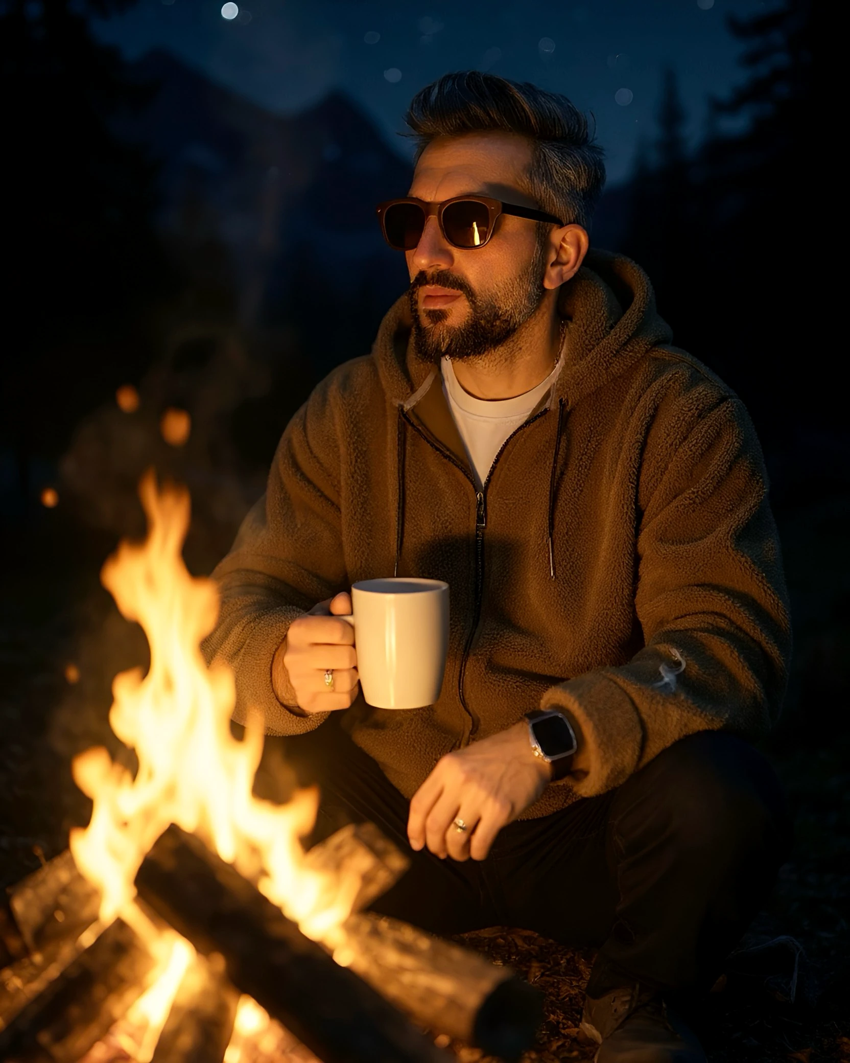 Zippered Men's Polar Fleece Oversize Cardigan - Brown