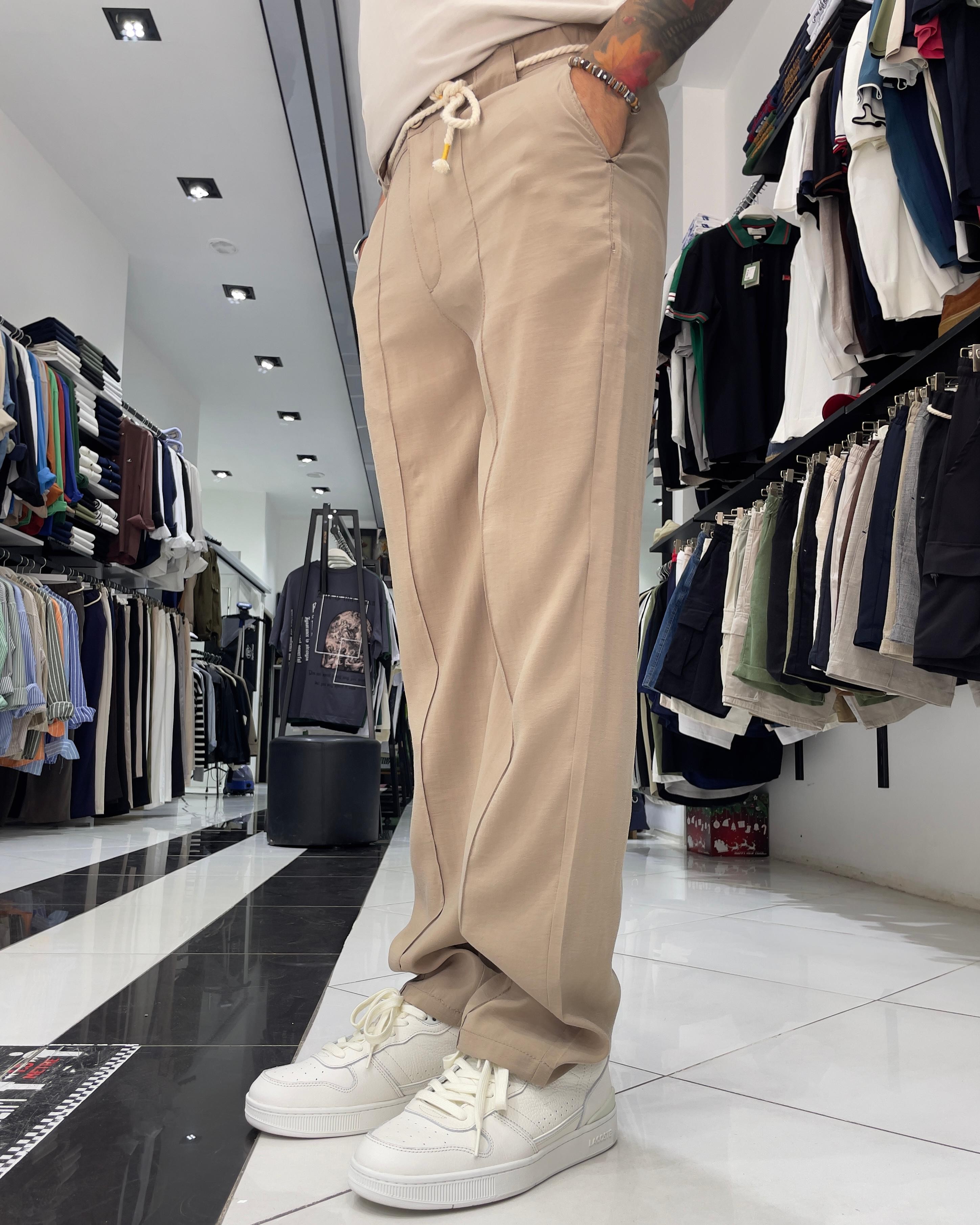 Modal Kumaş Kemer Detaylı Baggy Fit Erkek Pantolon