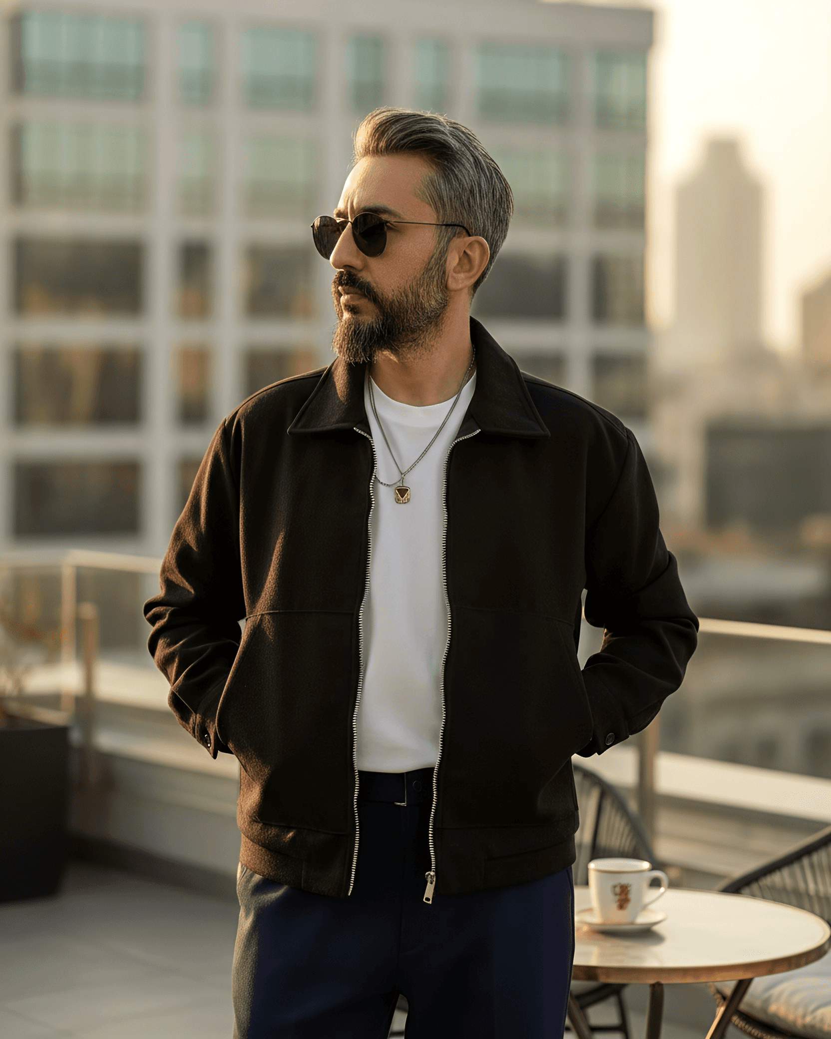 Boxy Fit Fermuarlı Kaşe Ceket - siyah