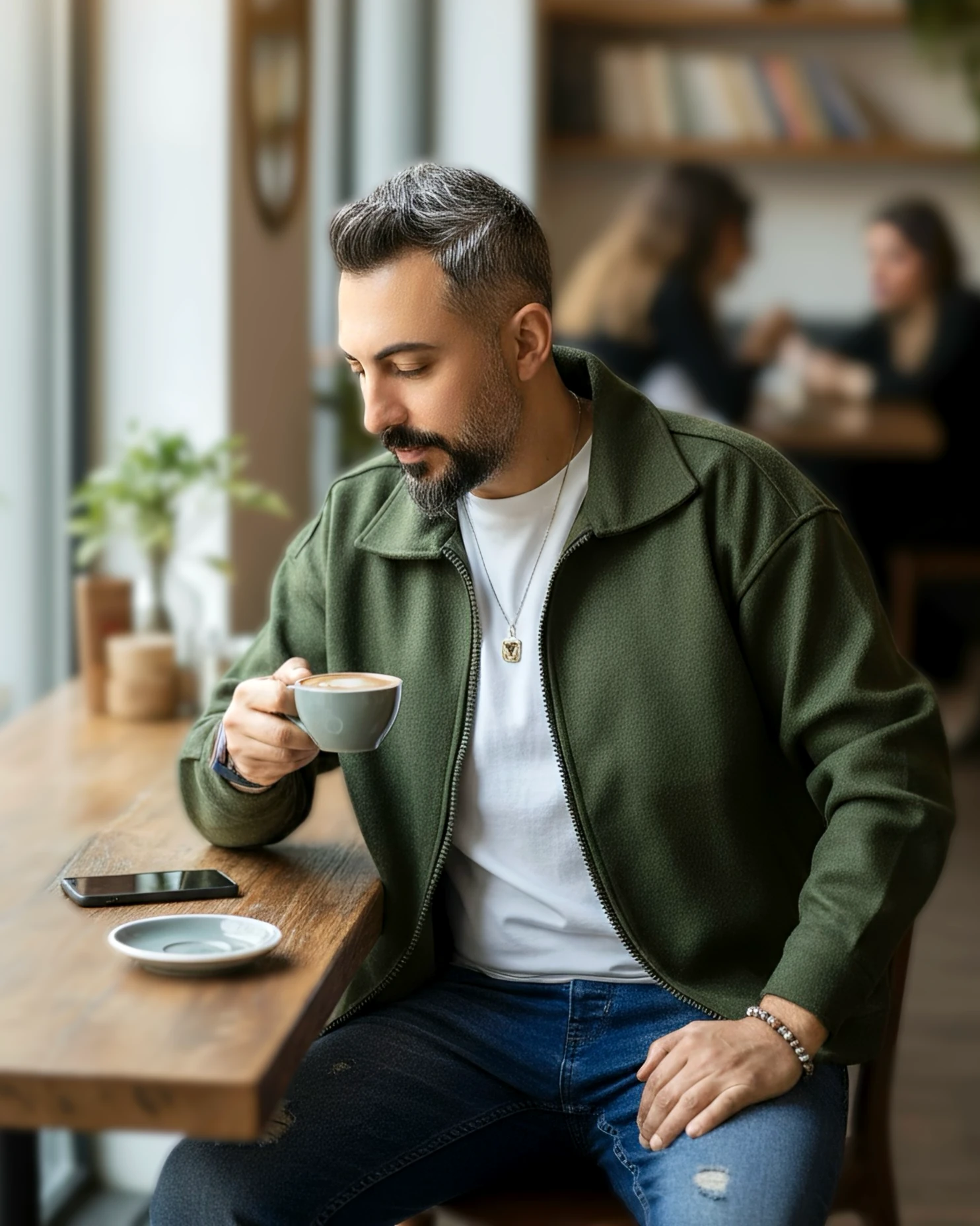 Oversize Men's Cashmere Jacket - Khaki green