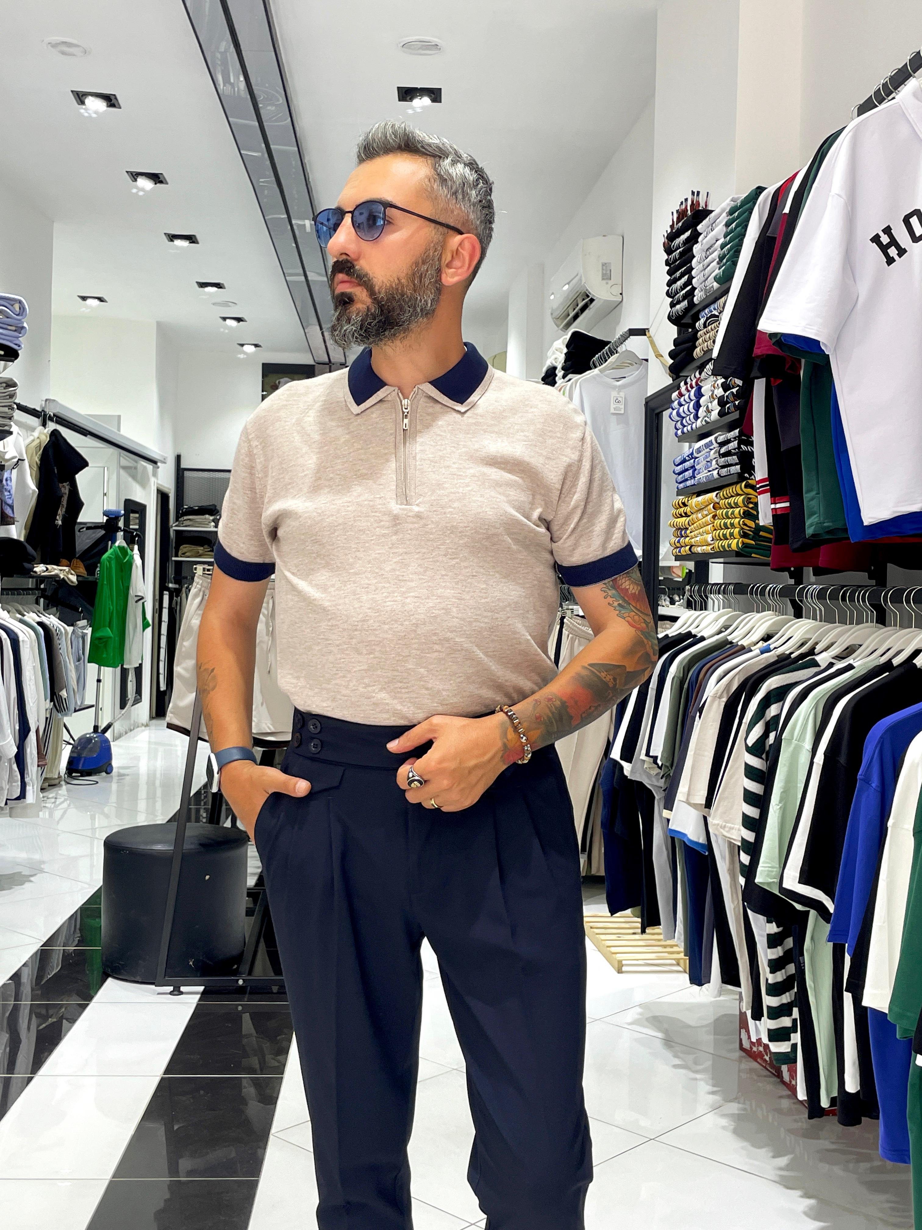 Yarım Fermuarlı Triko Polo Yaka Erkek T-Shirt - Higo Man