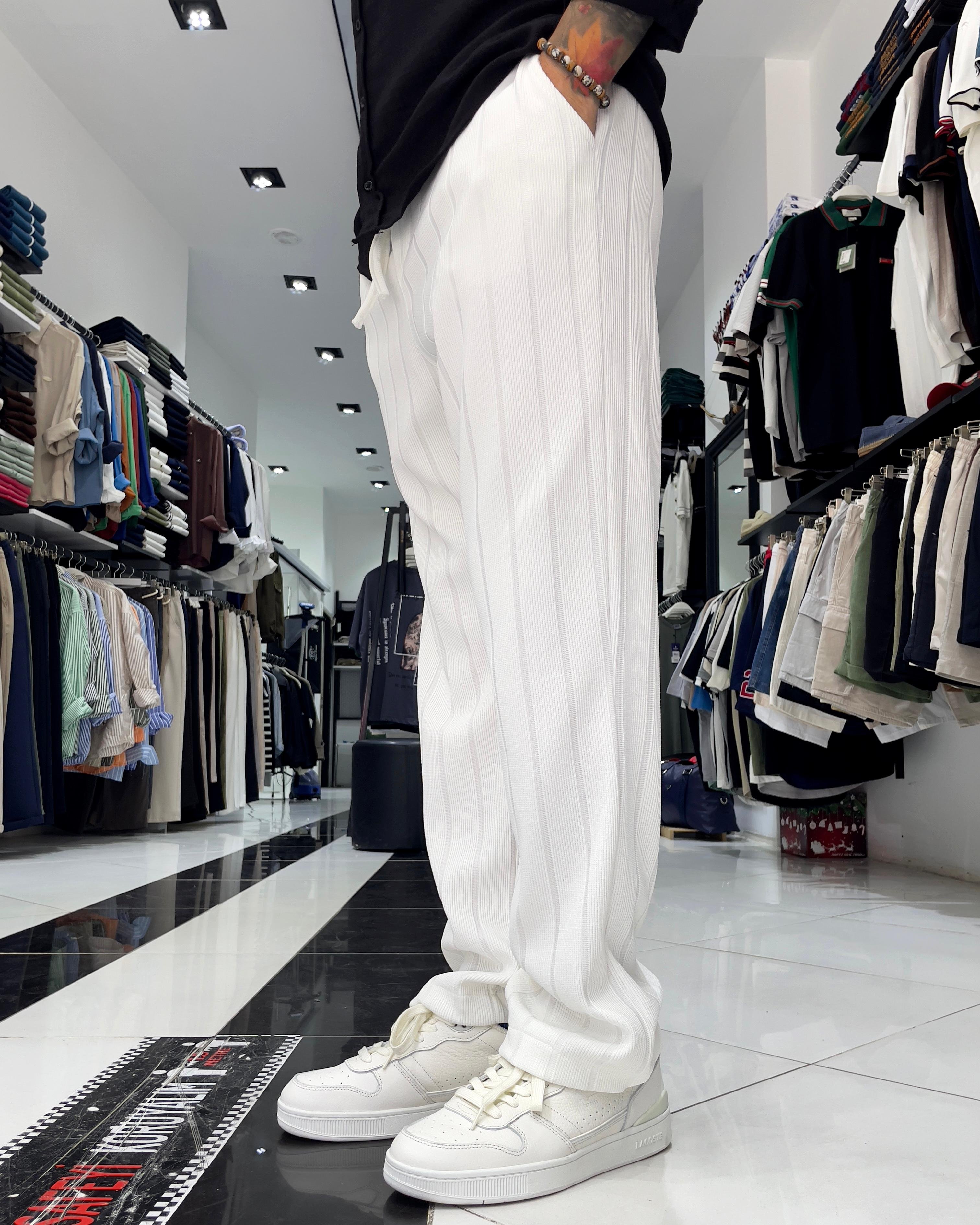 Fitil Desenli Jakarlı Baggy Jogger - beyaz