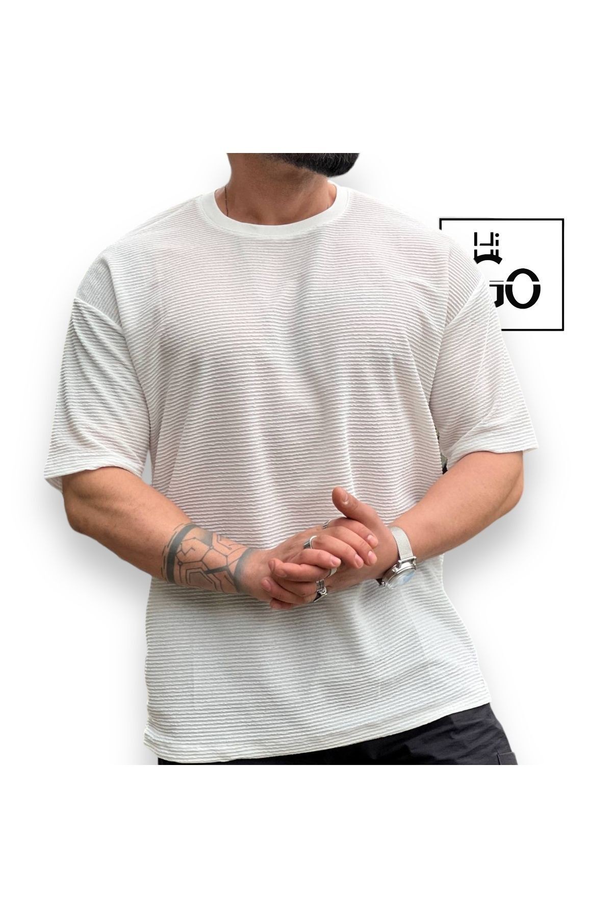 Köpük Kumaş Oversize T-Shirt - beyaz