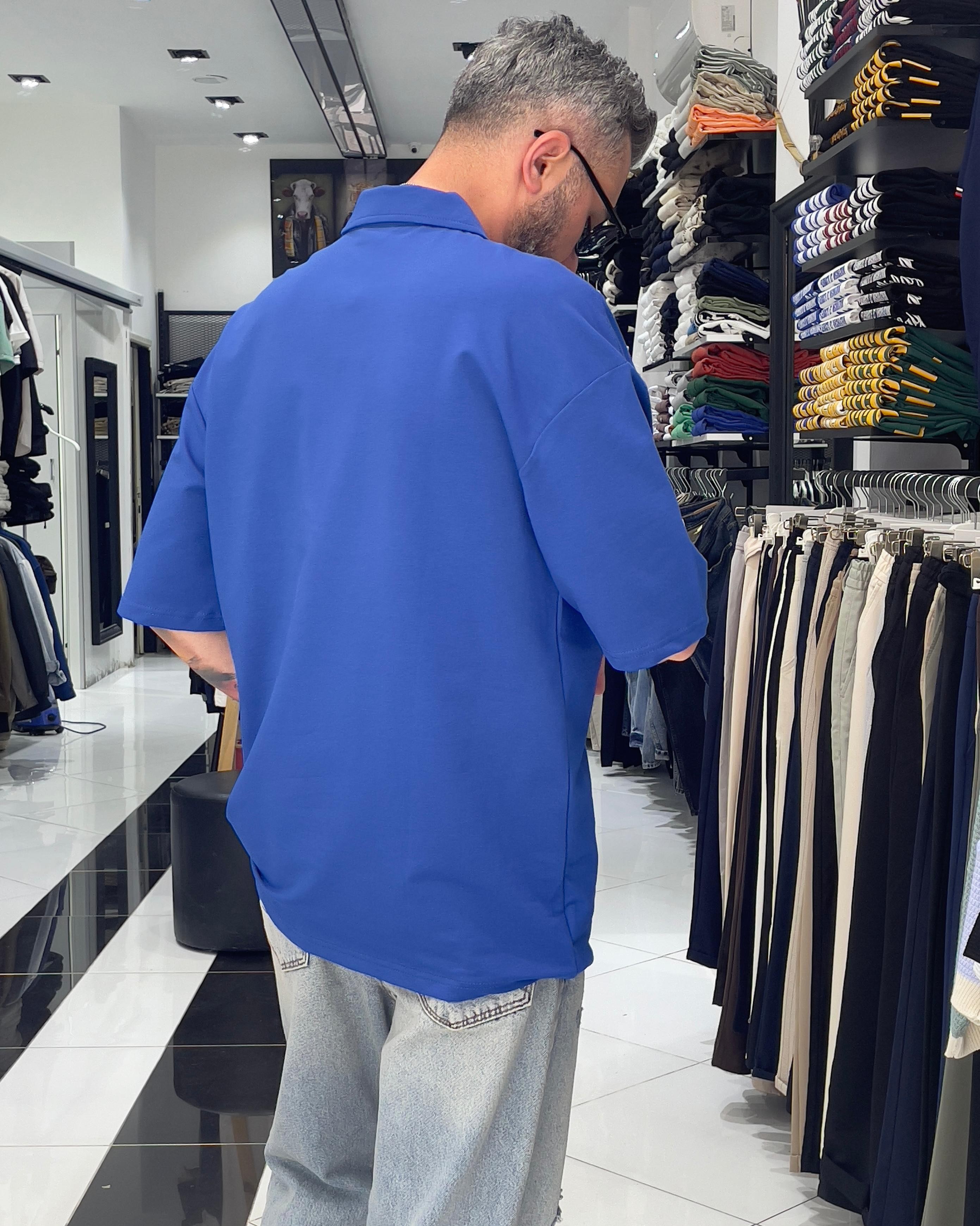 Hommie Baskili Oversize Erkek Polo Yaka T-Shirt