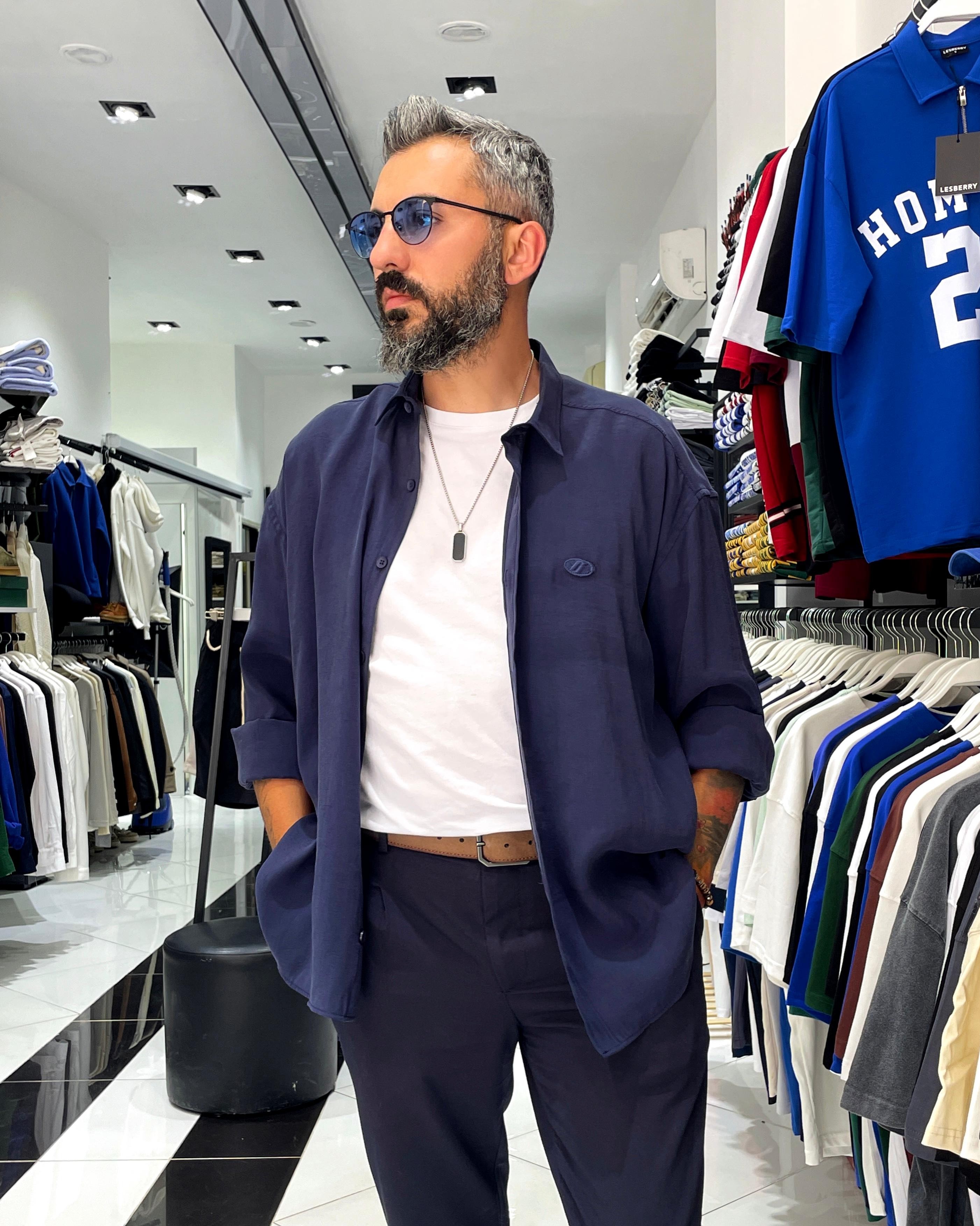 Modal Kumaş Ekstra Oversize Erkek Gömlek - lacivert
