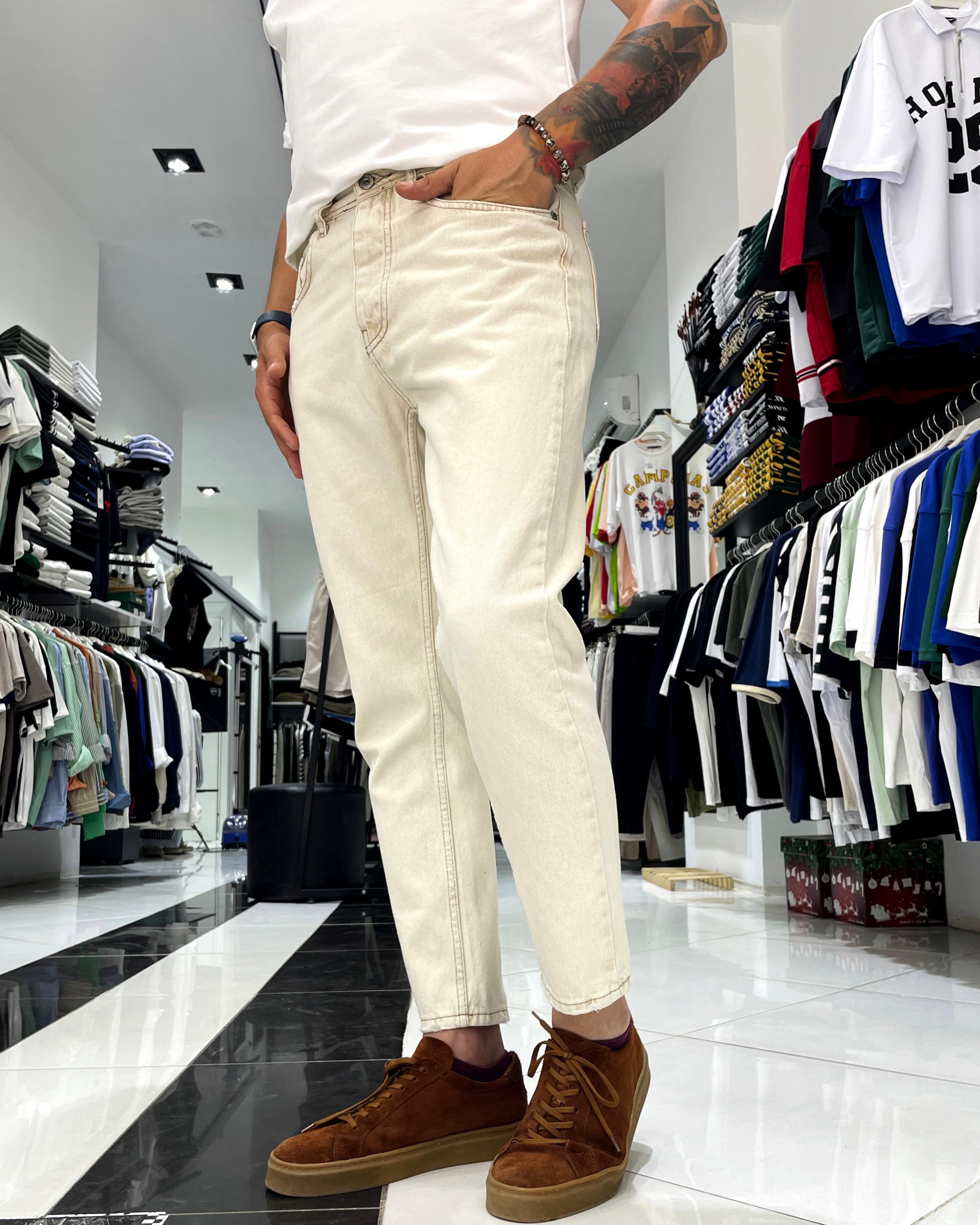 Taş Rengi Boyfriend Fit Erkek Jean Pantolon - taş