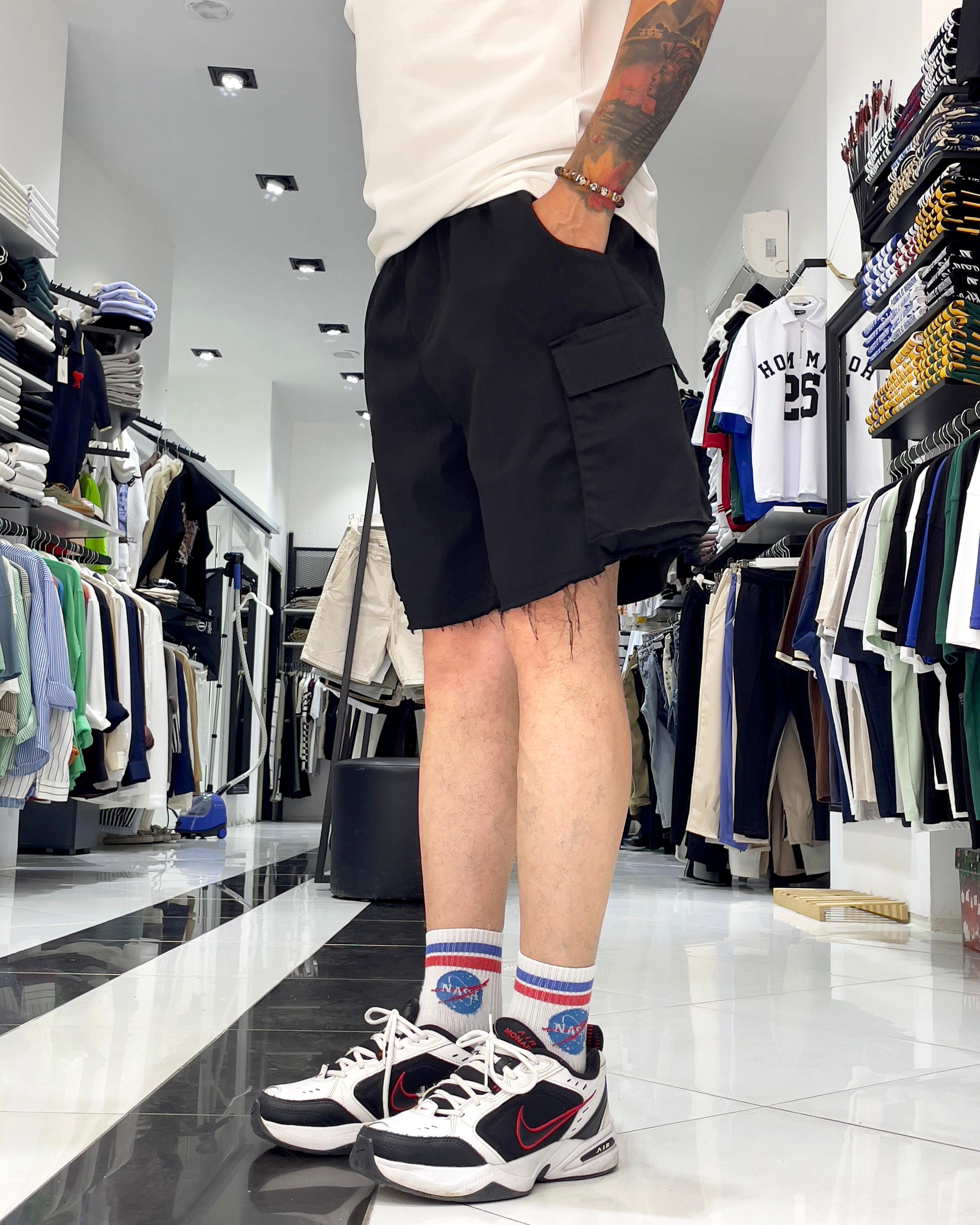Baggy Fit Organik Denim Erkek Kargo Şort – Higo Man - siyah