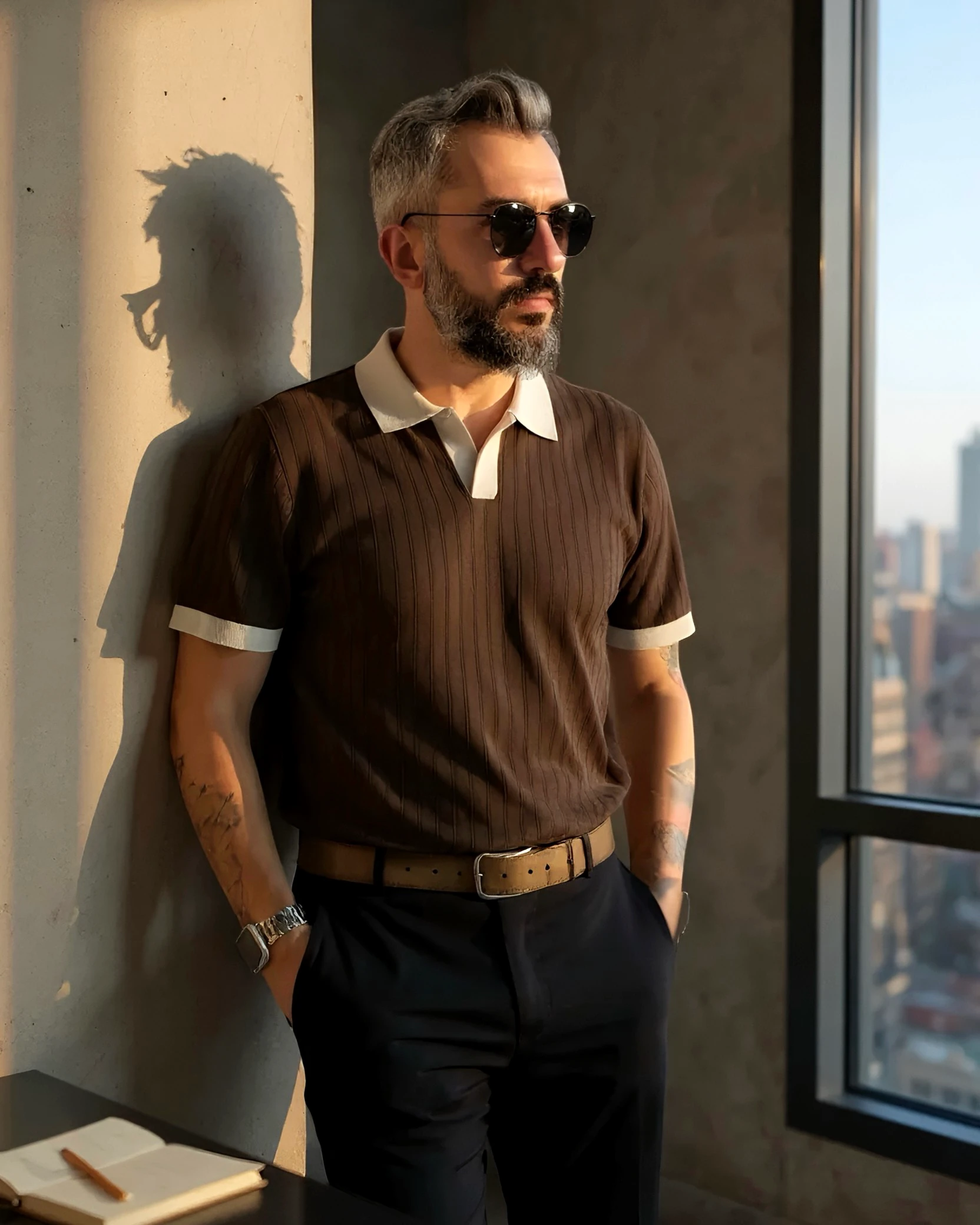 Yaka Detaylı Erkek Triko Polo Yaka T-Shirt - kahve