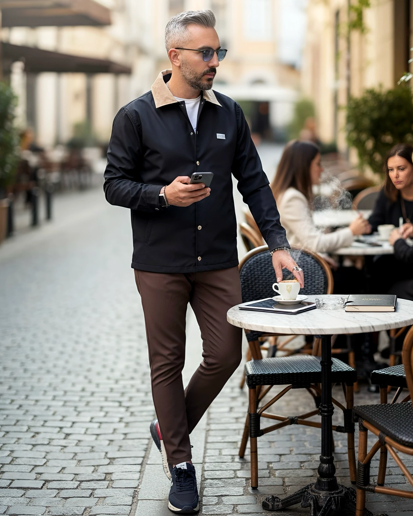 Urban Heritage | Bej Yaka Detaylı  Siyah,Lacivert Düğmeli Erkek  Ceket - lacivert