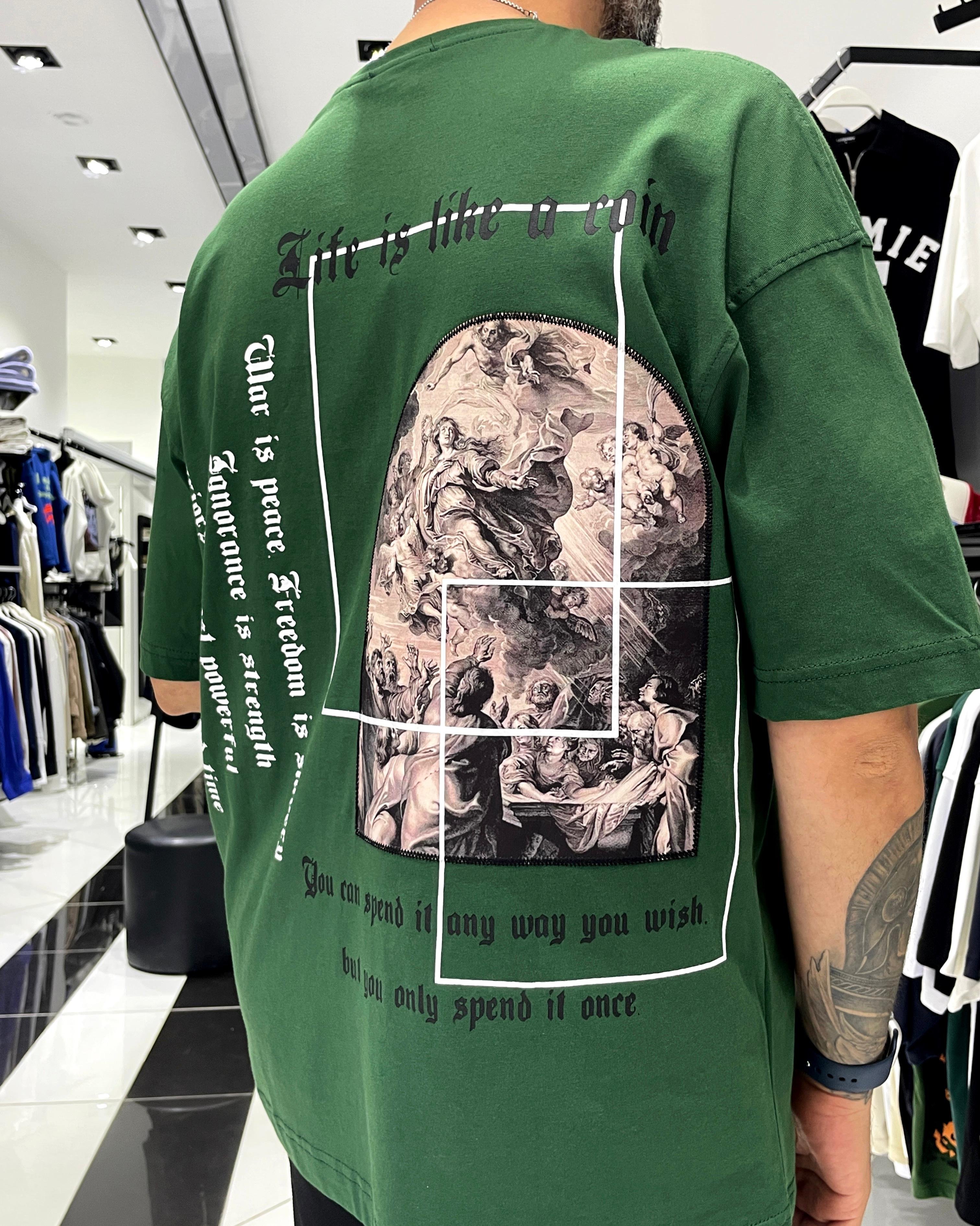 Antik Kumaş Sırt Baskılı Oversize Erkek T-Shirt