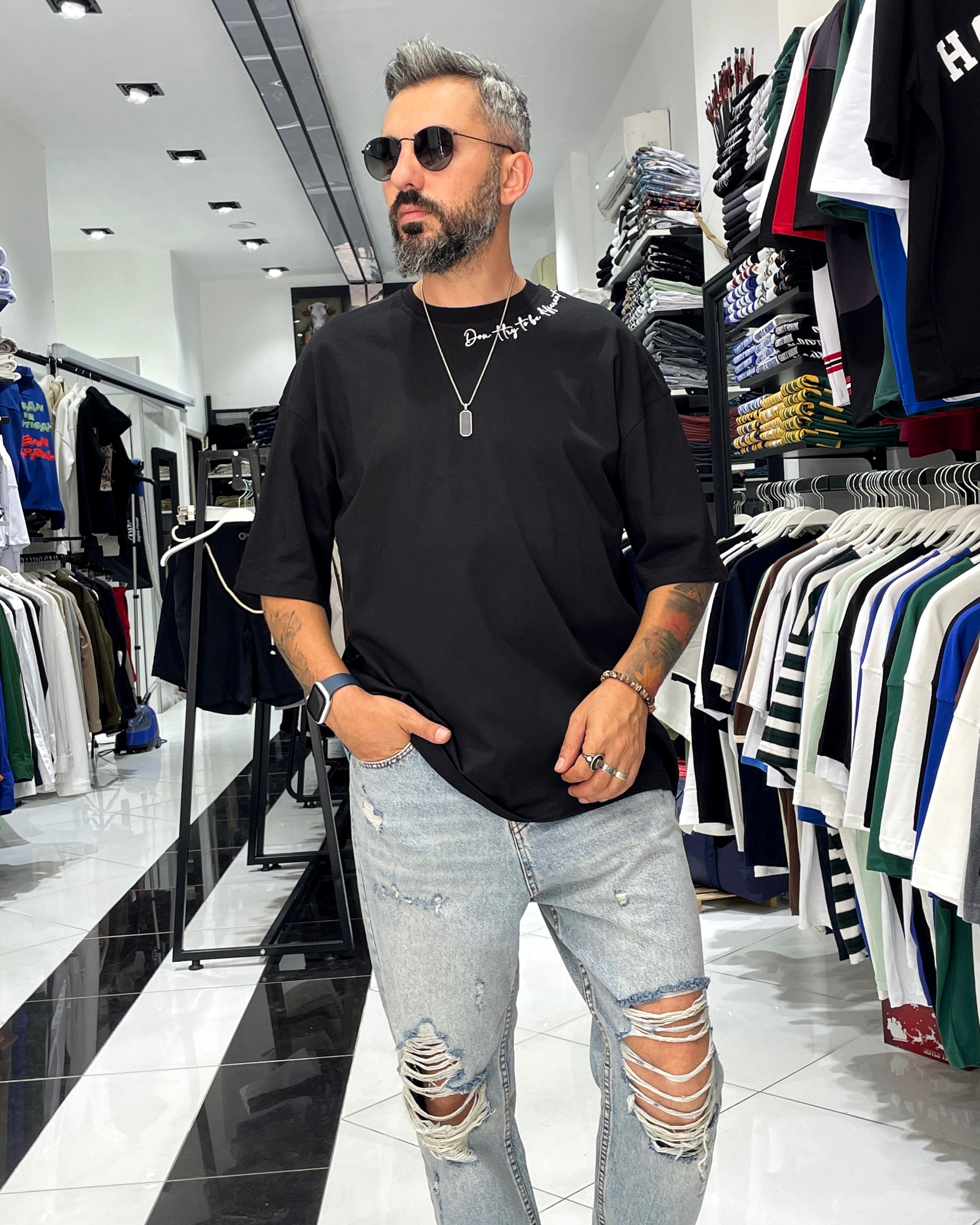 Boya Efektli Erkek Oversize T-Shirt
