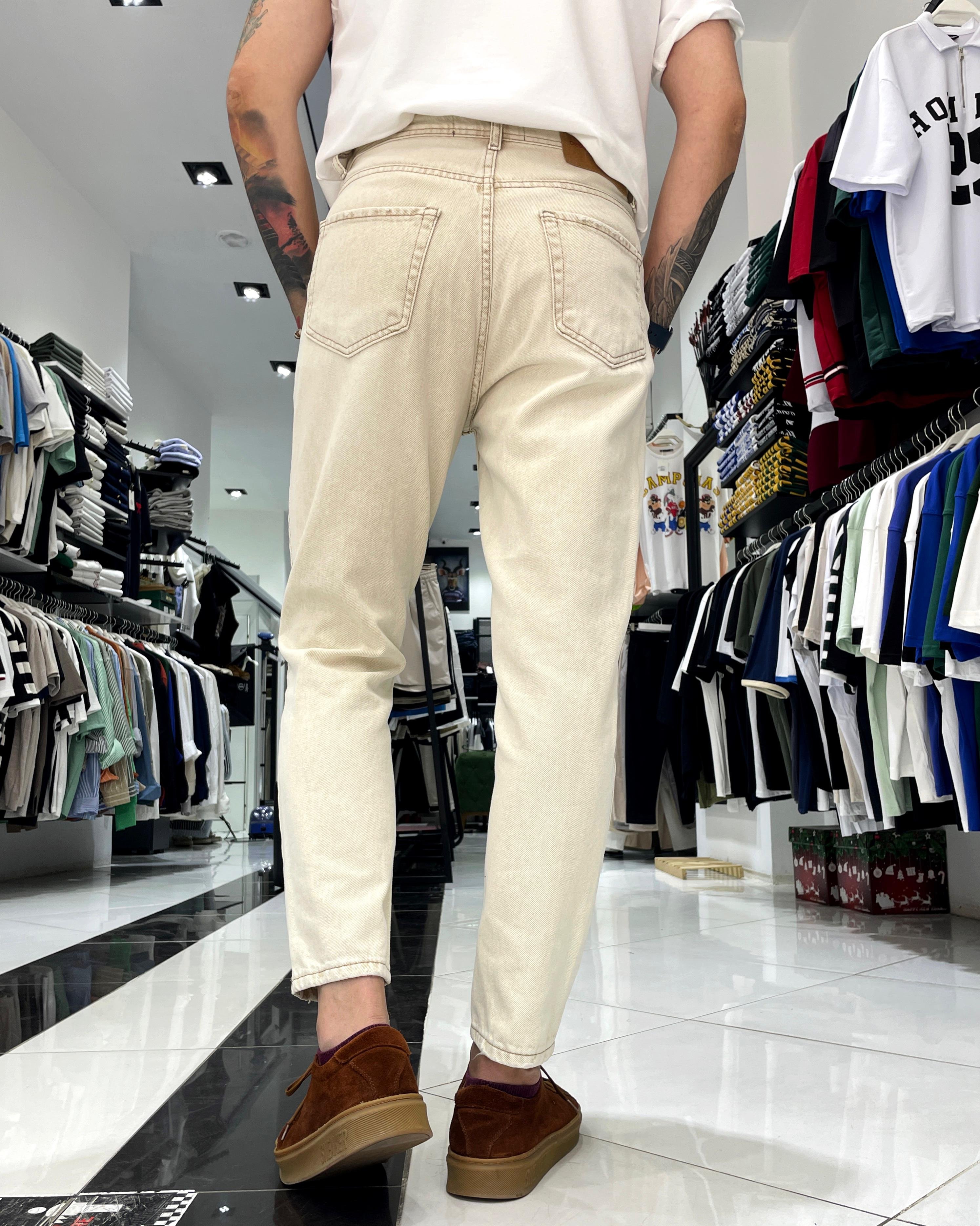 Taş Rengi Boyfriend Fit Erkek Jean Pantolon - taş
