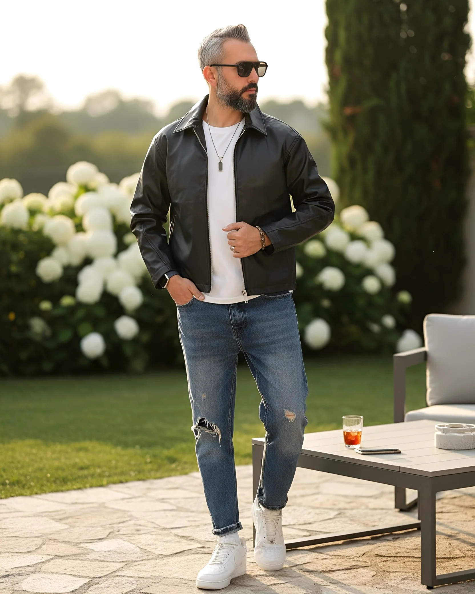 Faux Leather Boxy Fit Men's Jacket - Black