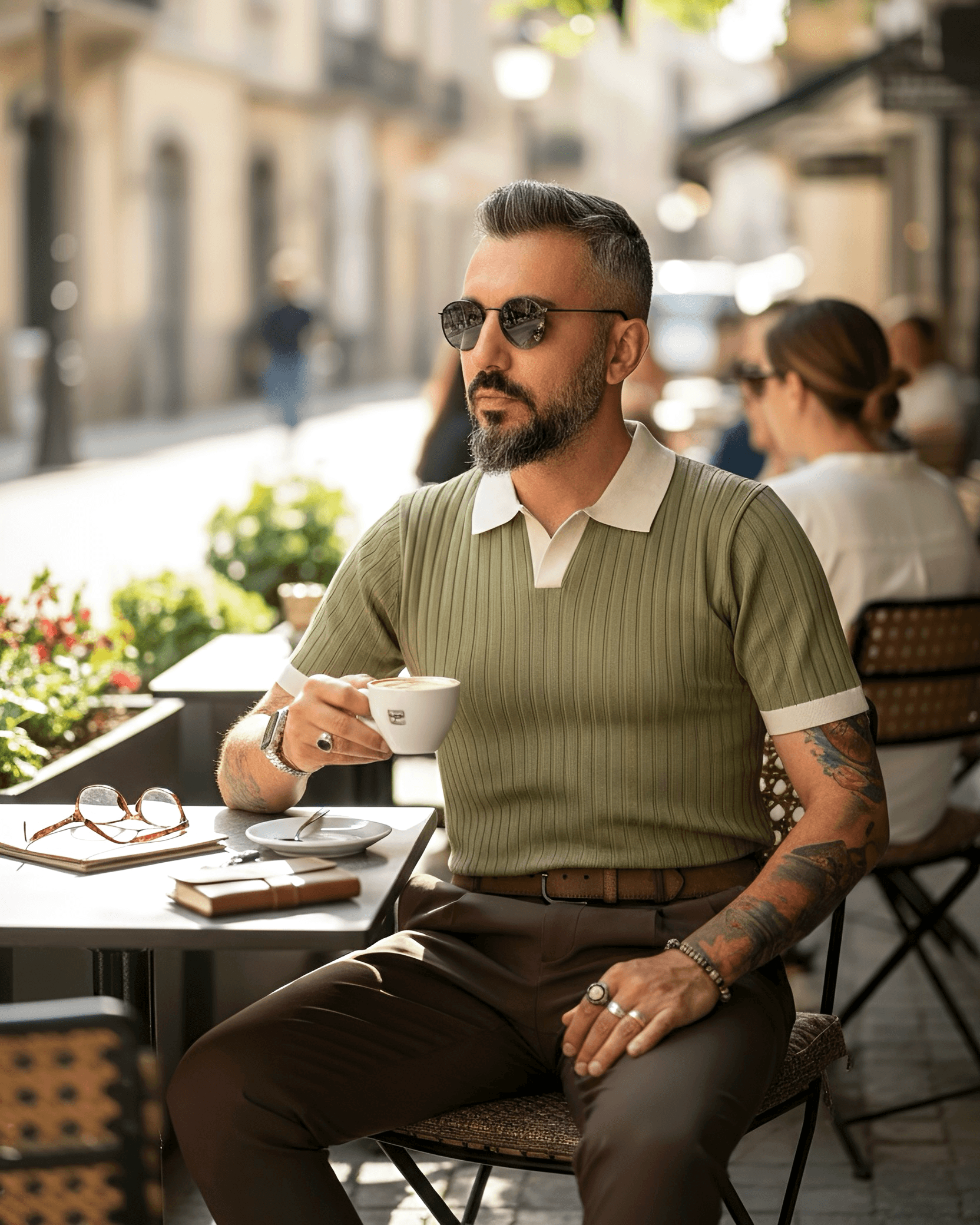 Yaka Detaylı Erkek Triko Polo Yaka T-Shirt - yeşil
