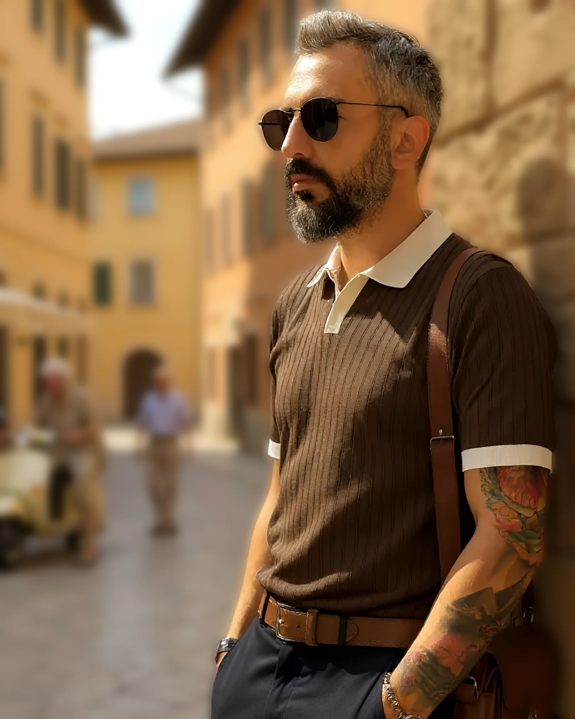 Yaka Detaylı Erkek Triko Polo Yaka T-Shirt - kahve