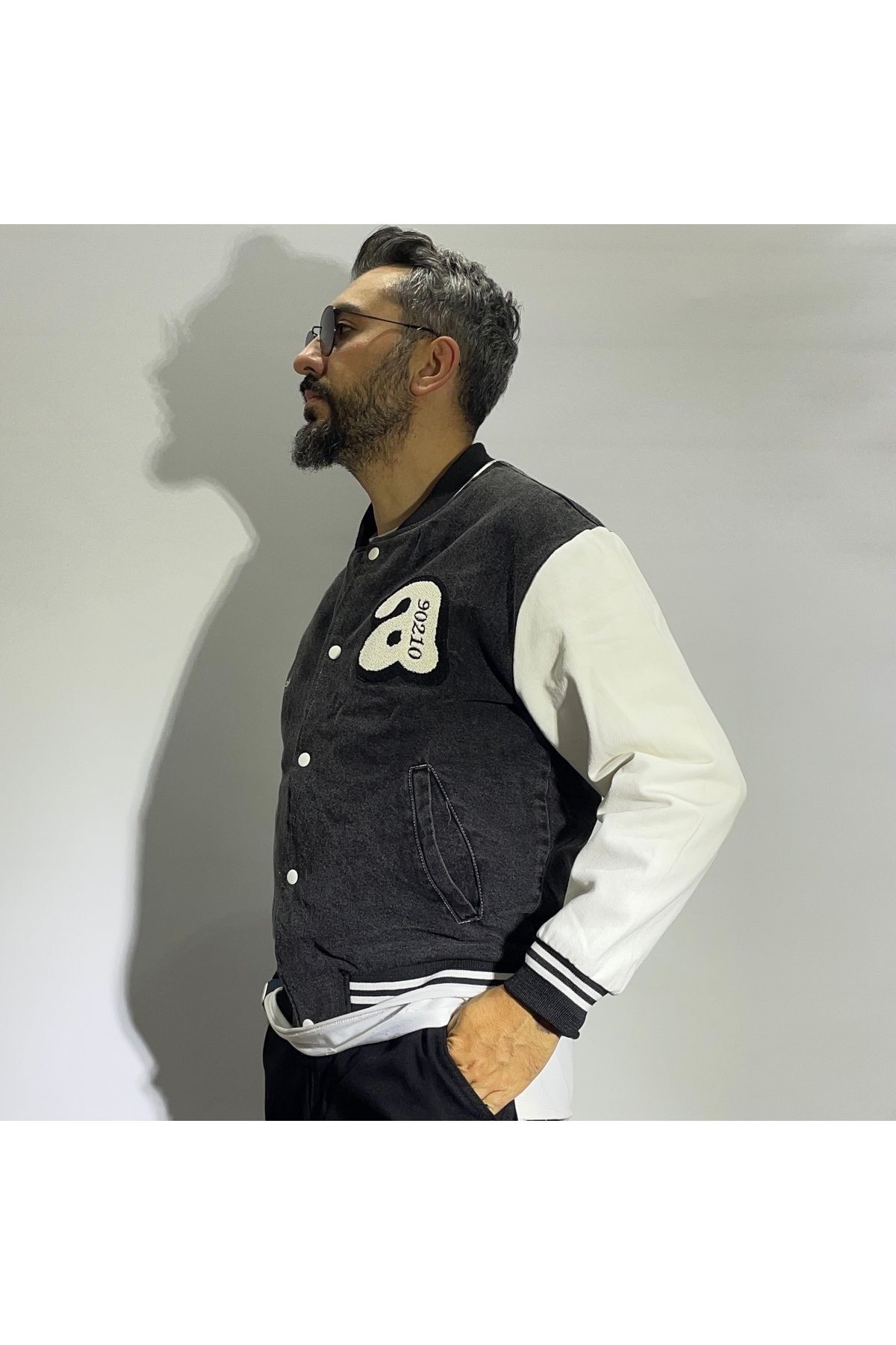 Erkek Denim Oversize Kolej Ceket - siyah