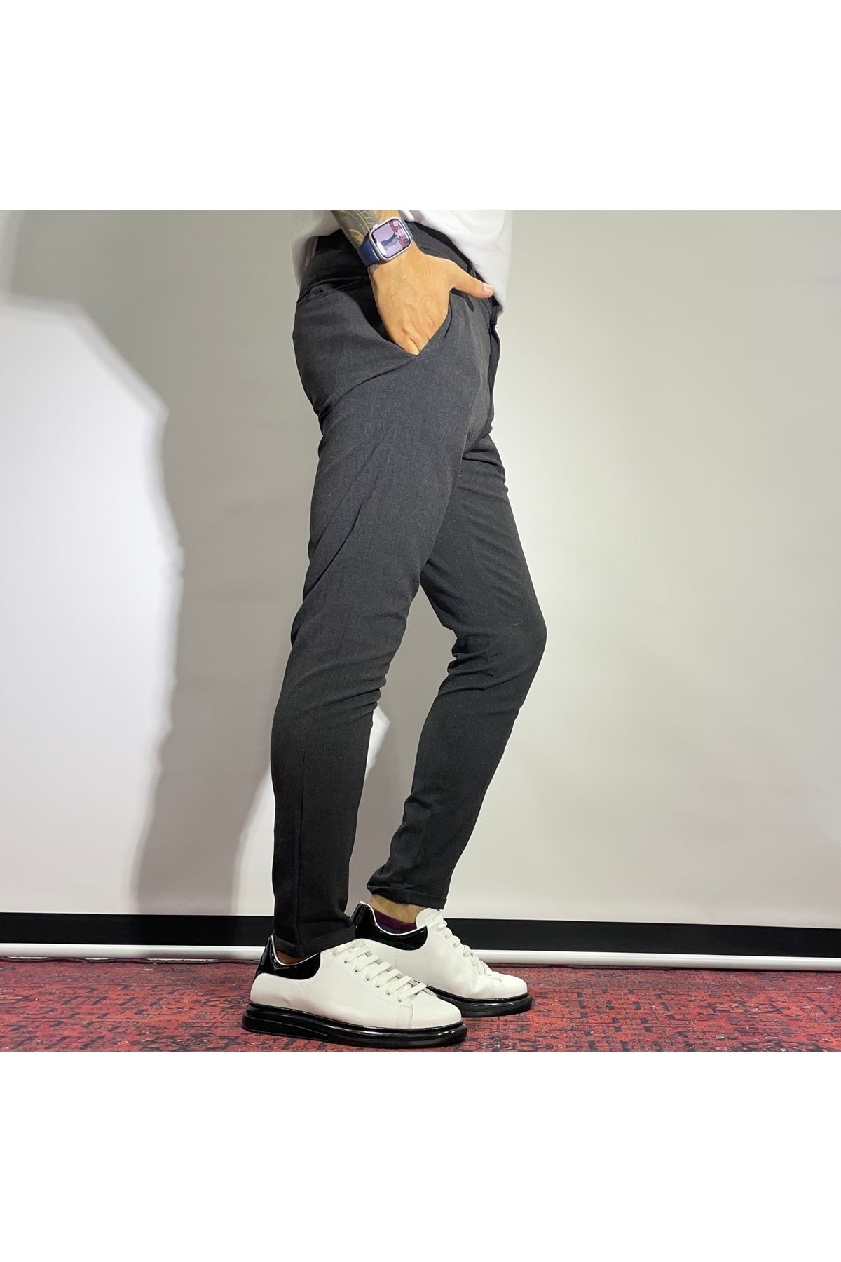 Elastic Waist Lycra Jogger Pants - Anthracite