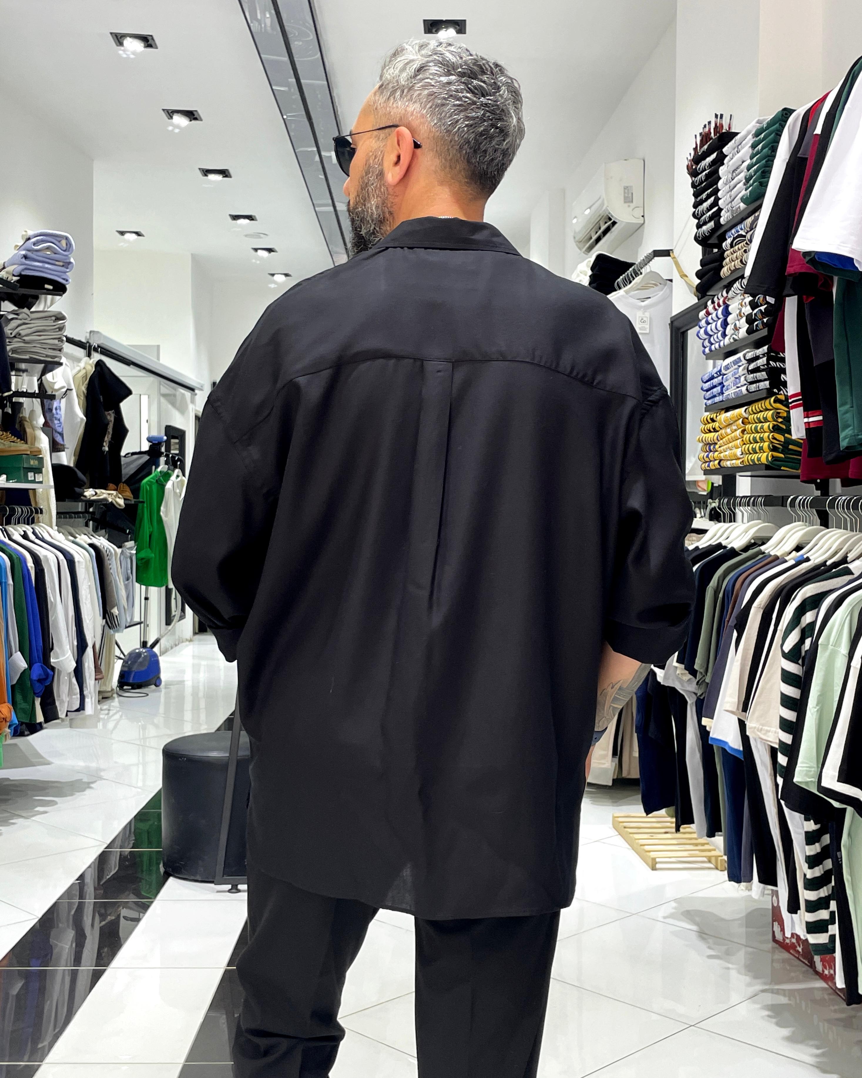 Tensel Kumaş Ekstra Oversize Erkek Gömlek - siyah