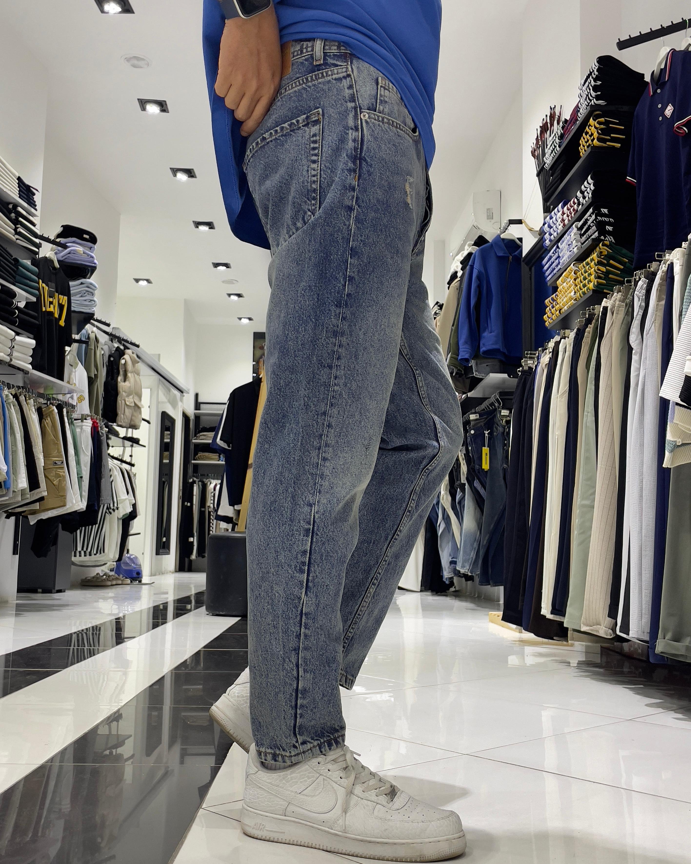 Yıkamalı Açık Mavi Boyfriend Erkek Jean Pantolon