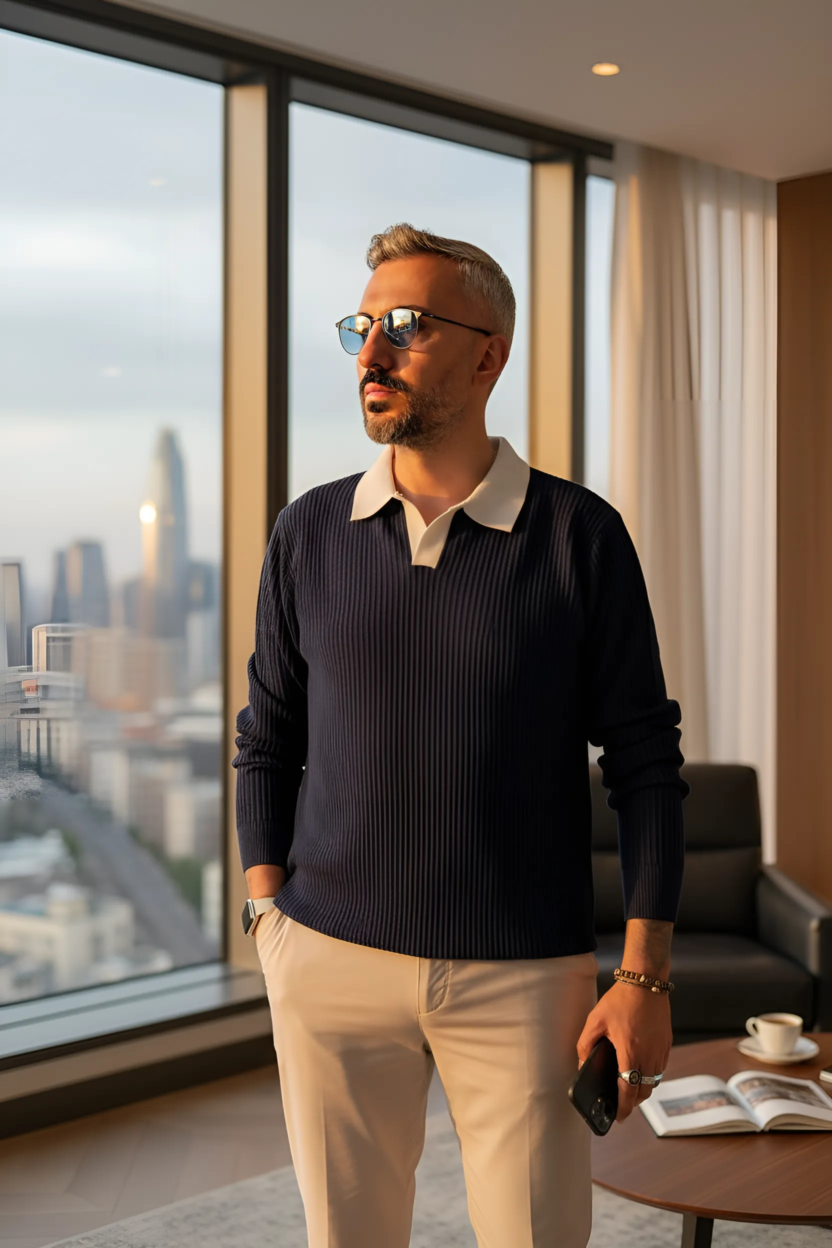 Old Money Triko Polo Yaka Erkek Kazak - lacivert