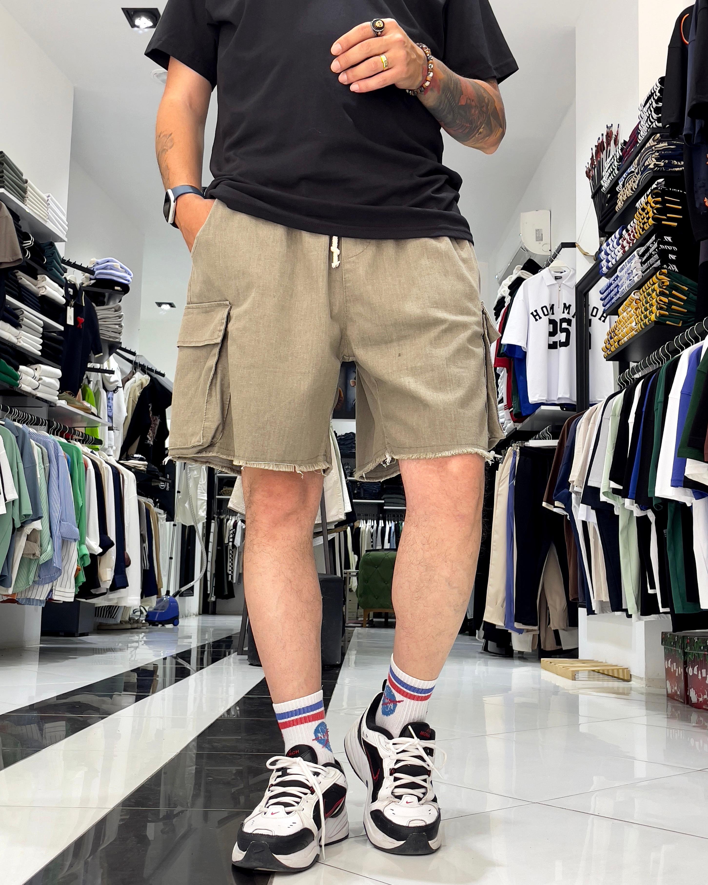 Baggy Fit Organik Denim Erkek Kargo Şort – Higo Man - antrasit