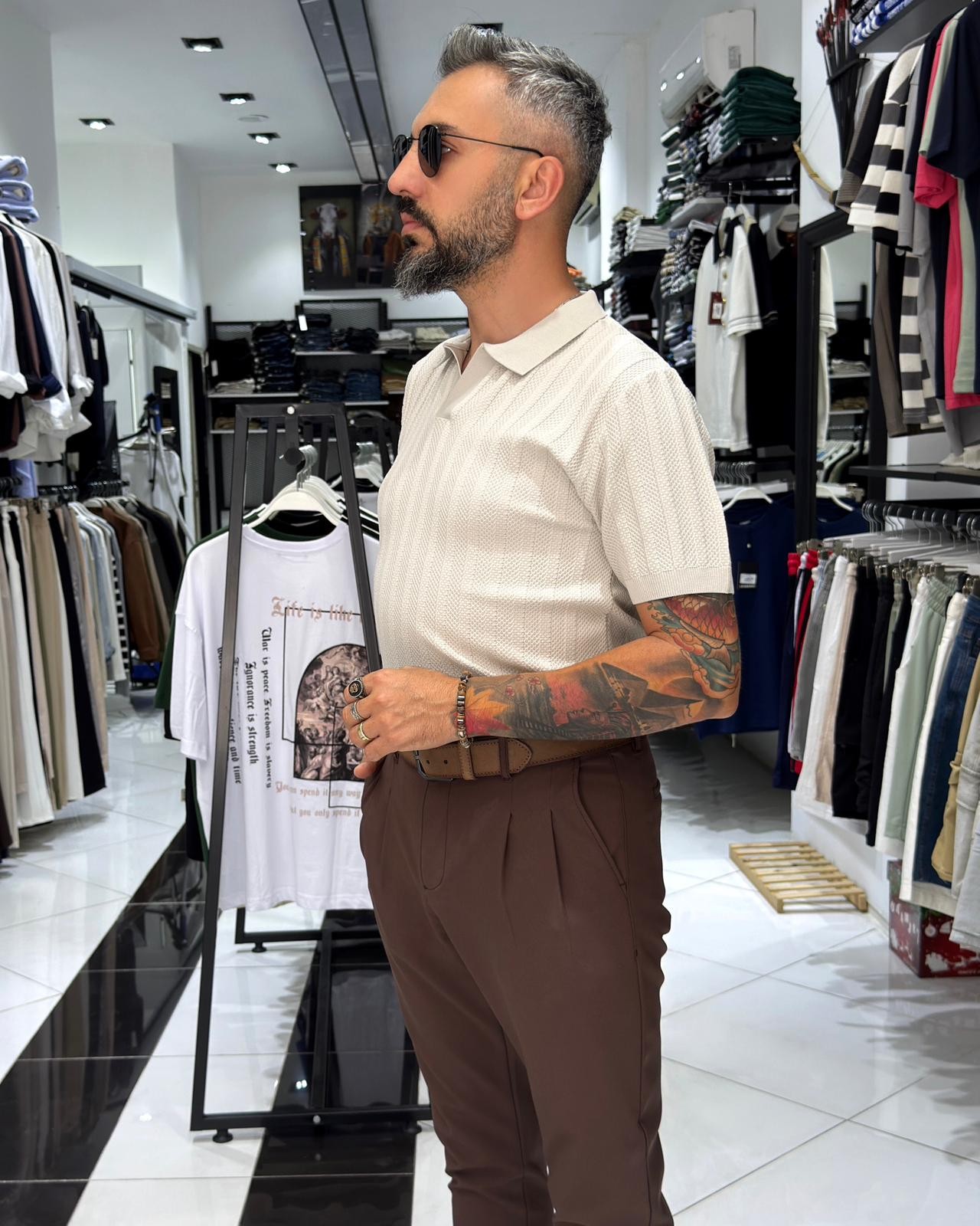 Yaka Detaylı Triko Polo Yaka Erkek T-Shirt