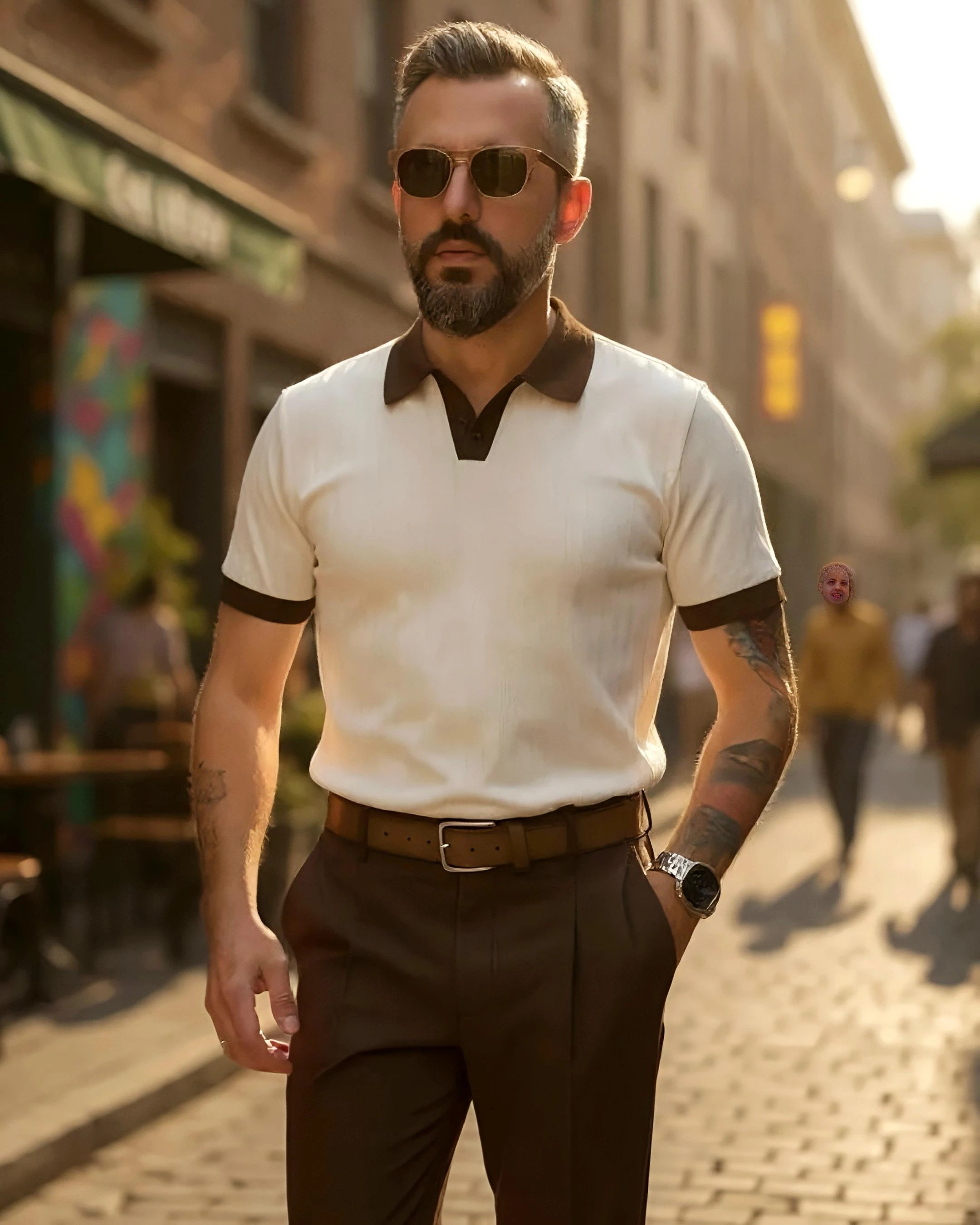 Yaka Detaylı Erkek Triko Polo Yaka T-Shirt - krem