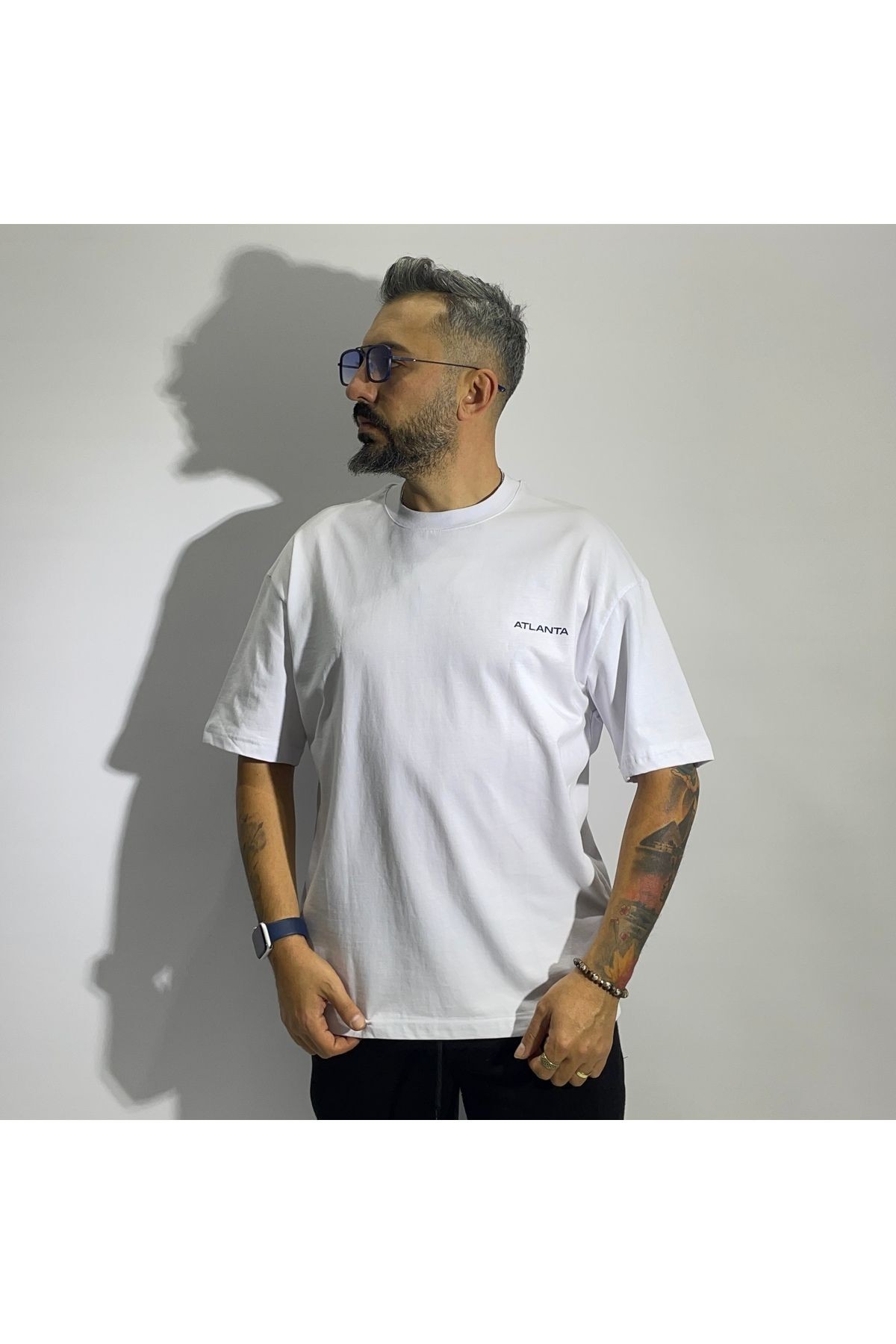 Atlanta Baskılı Erkek Beyaz Oversize T-Shirt