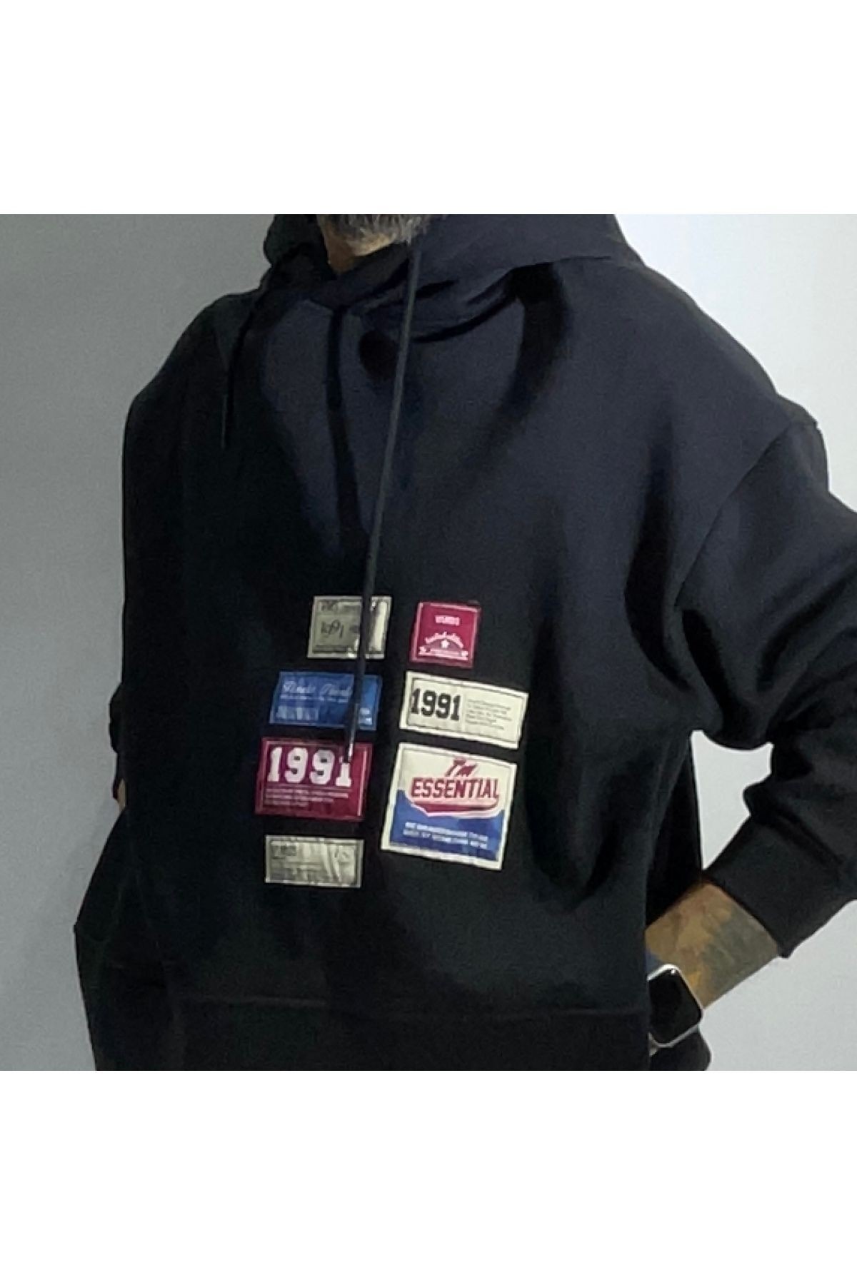 Patchli Oversize Erkek Hoodie