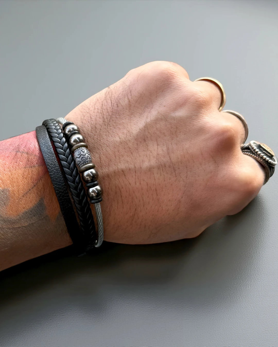 Midnight Forge Çelik Deri Erkek Bileklik