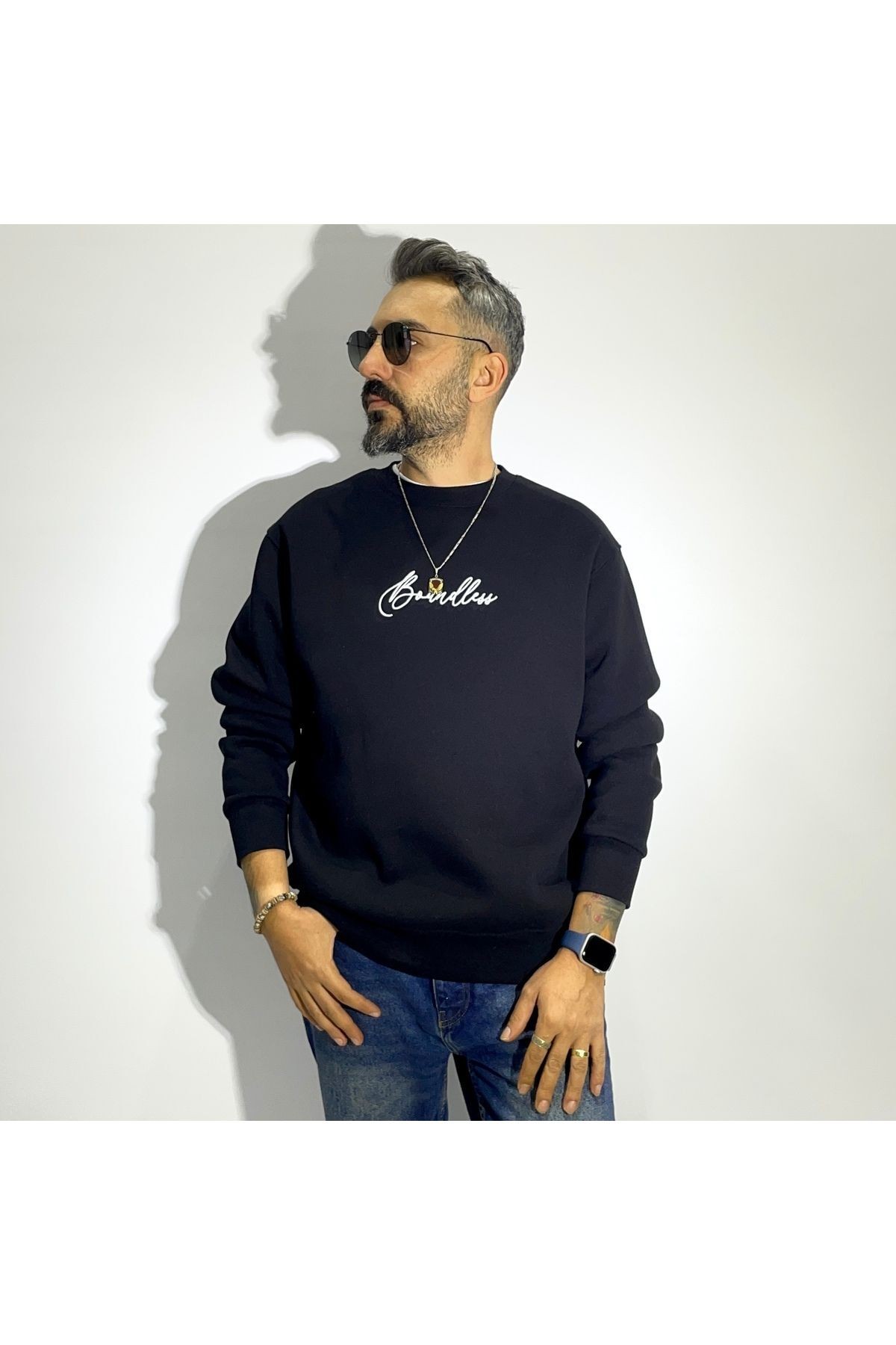 Sırtı Kumaş Baskılı Erkek Oversize Sweatshirt