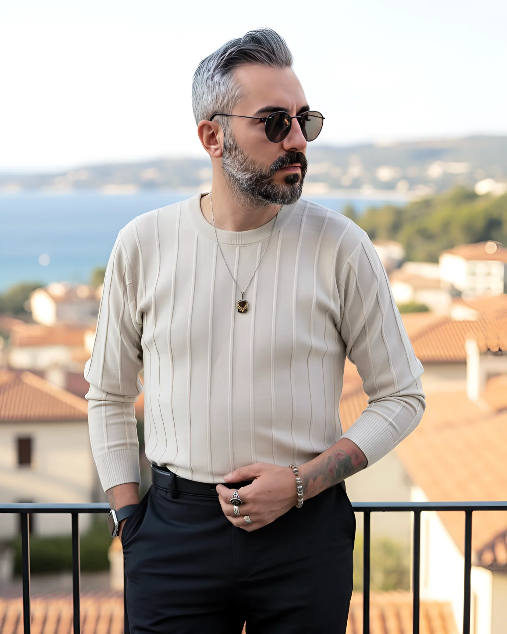 La Forma Fitil Dokulu Bisiklet Yaka Erkek Triko Kazak - bej