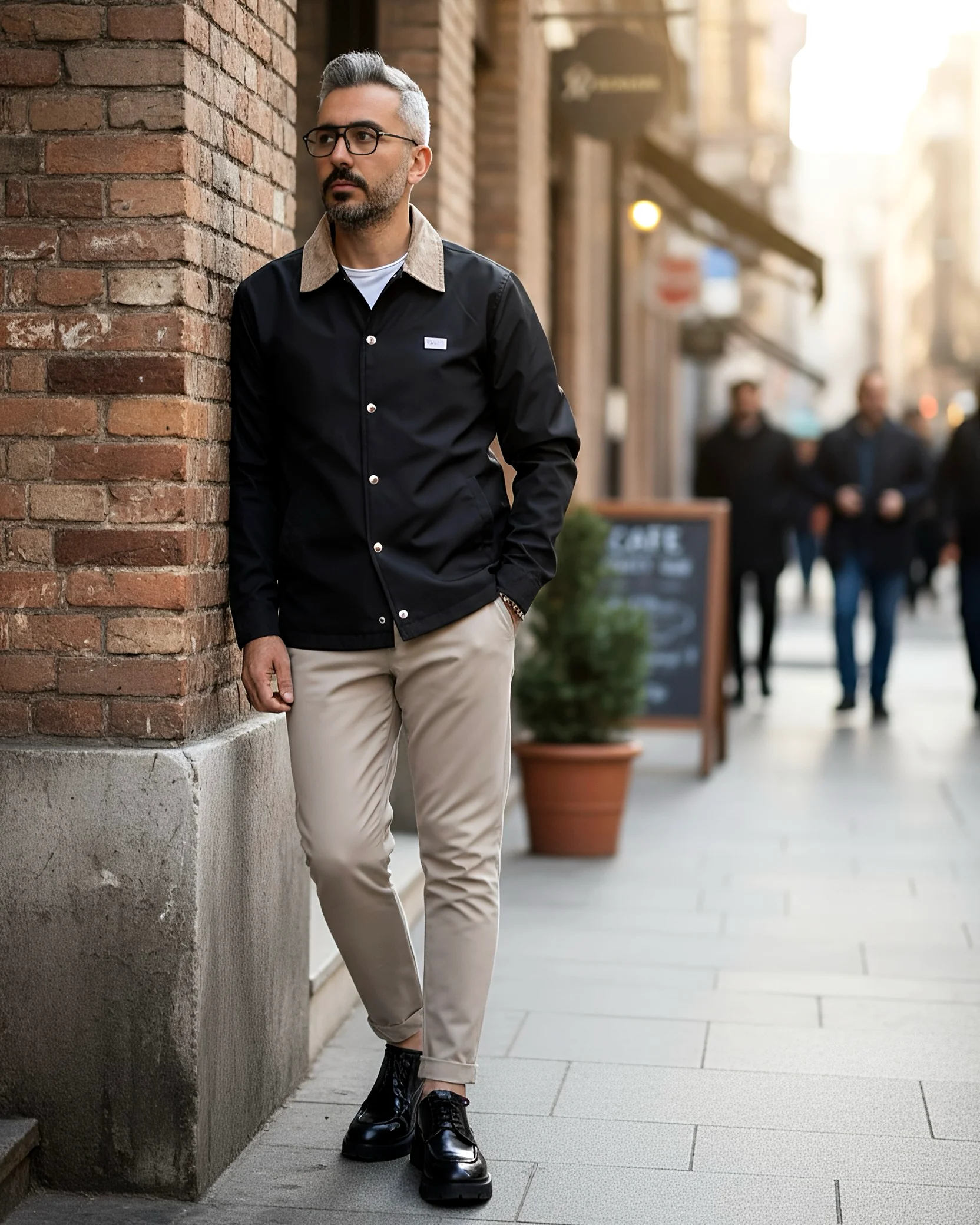 Urban Heritage | Bej Yaka Detaylı  Siyah,Lacivert Düğmeli Erkek  Ceket