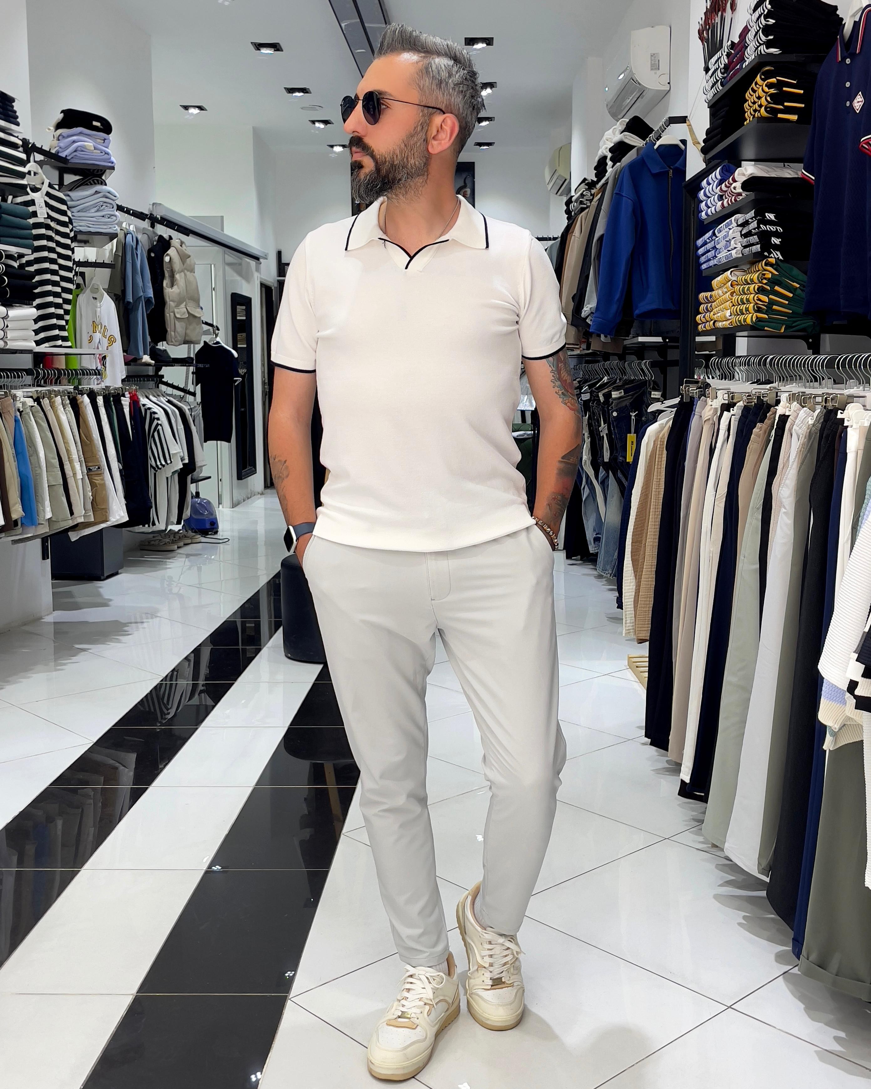Slim Fit Kontrast Yaka Detaylı Erkek Polo Yaka T-Shirt