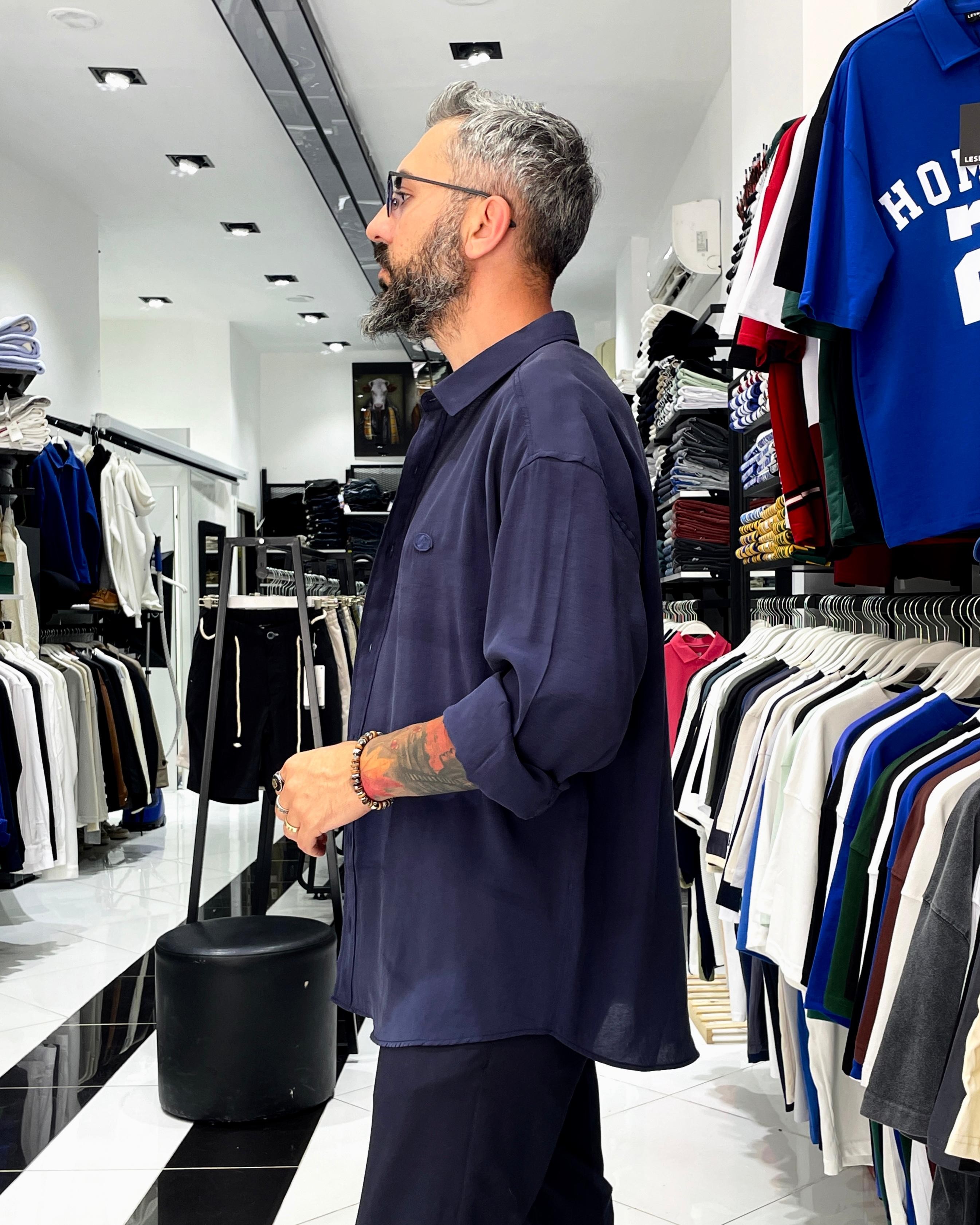 Modal Kumaş Ekstra Oversize Erkek Gömlek - lacivert