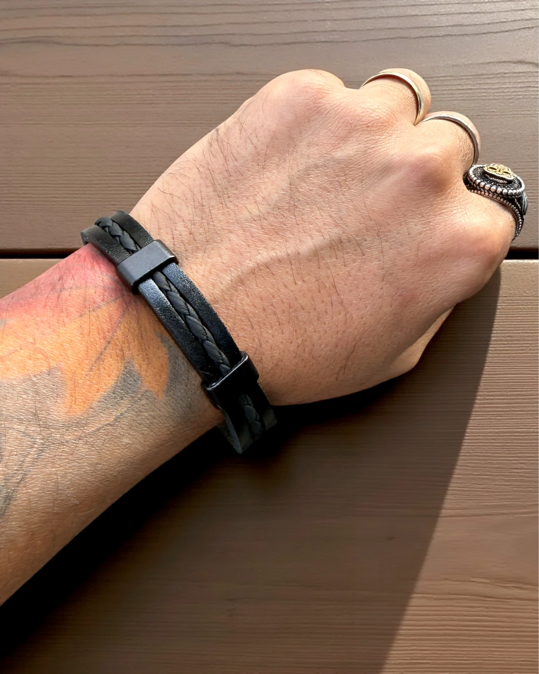 Nightline Duo | Çift Şerit Örgü Siyah Erkek Bileklik